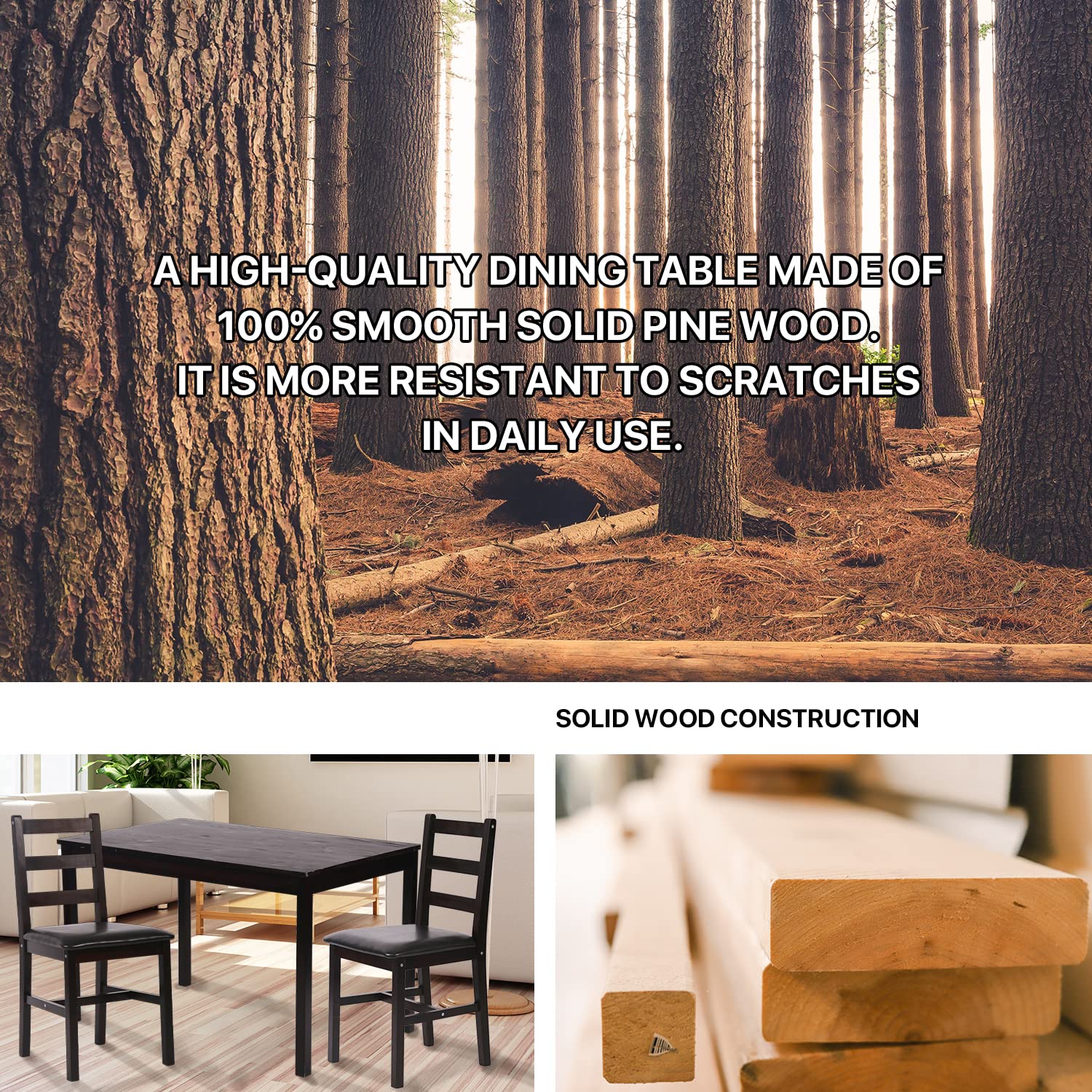 5-Piece Wooden Dining Table Set with 4 Chairs - Modern Square Counter Height Kitchen Table for Small Spaces - Dark Brown - Perfect for Compact Kitchens, Apartments & Restaurants