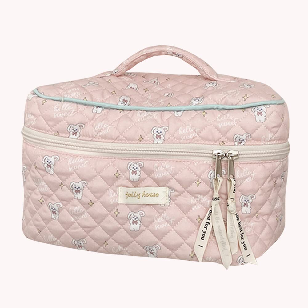 Floral Print Toiletry Bag for Women - Large Quilted Travel Organizer with Zipper, Portable Cosmetic Pouch for Makeup & Toiletries | Perfect for Vacation, Gym, and Daily Use