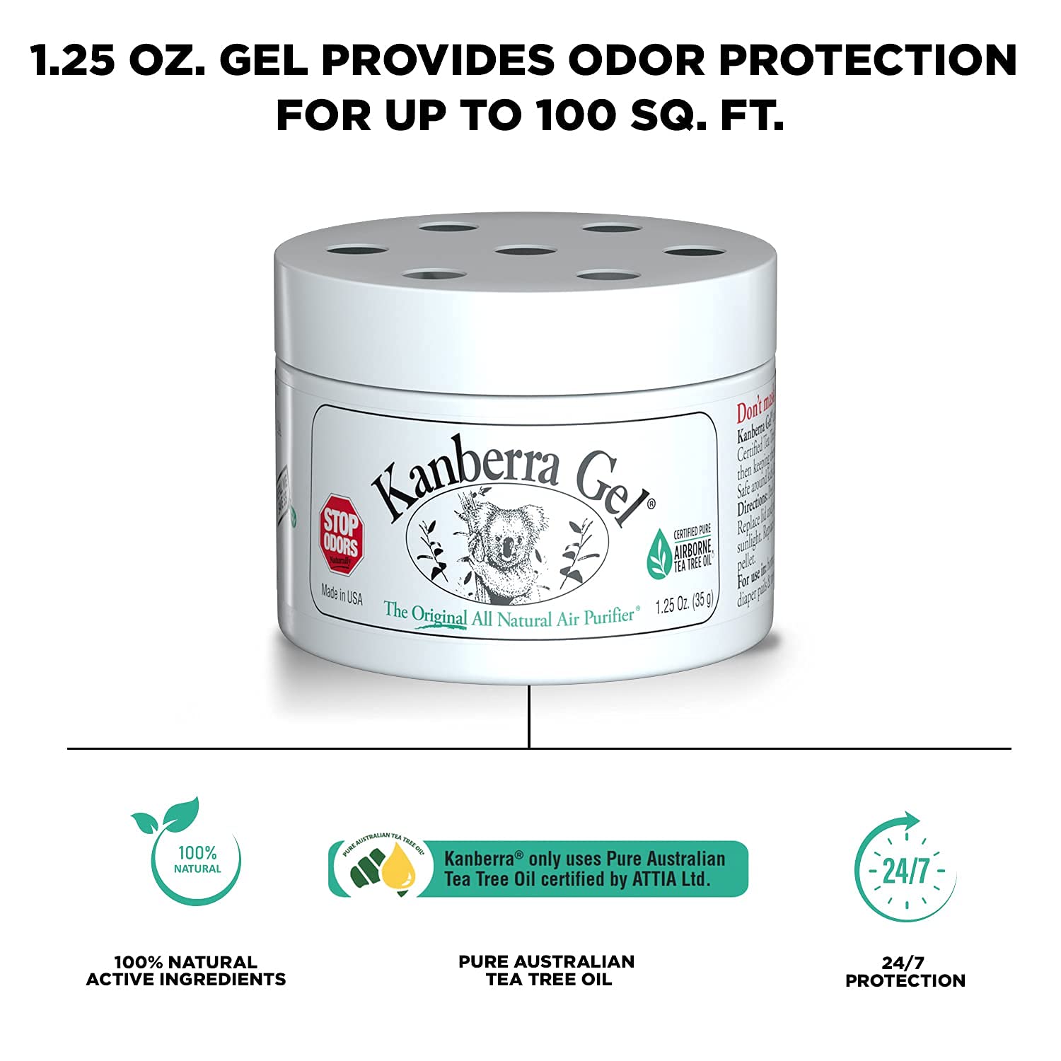 Natural Odor Eliminating Gel with Tea Tree Oil | Original Air Freshener for Home, Car & Office | 1.25oz All-Natural Deodorizer | Eliminates Pet, Kitchen & Bathroom Odors | Safe & Effective Air Purifier