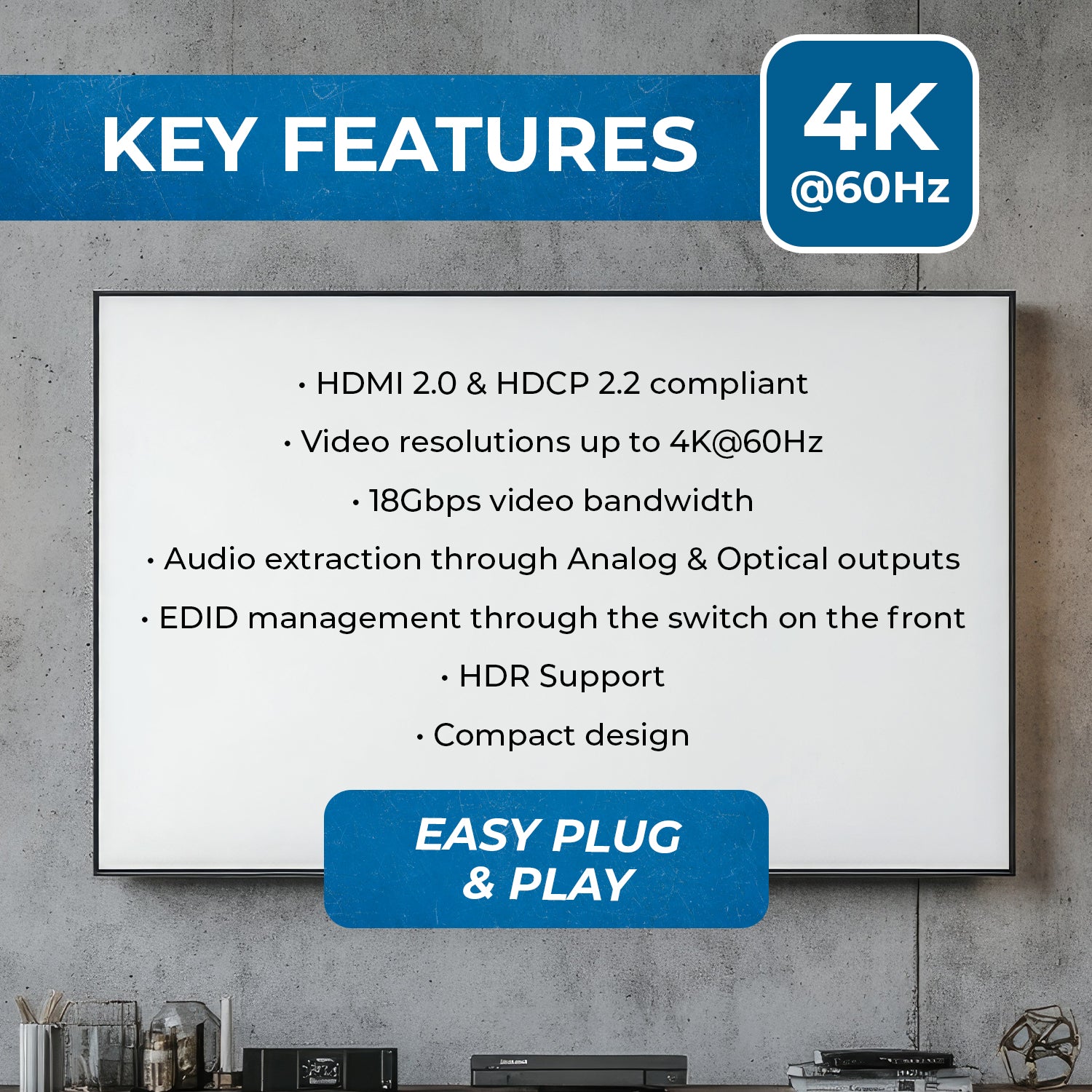 OREI 4K@30Hz 2x2 HDMI Matrix Switch with Audio Extractor (HD 202) - Perfect for Home Theater, Gaming, and Conference Room Setup