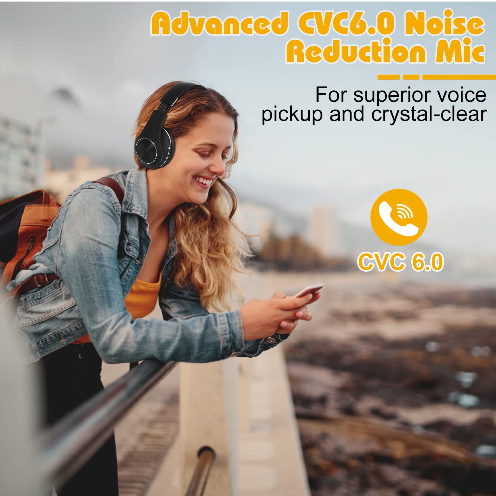 UrbanX UX991 Wireless Bluetooth Over-Ear Headphones - Hi-Res Audio, Deep Bass, Built-in Mic for Motorola One Vision - Perfect for Commuting, Gaming & Work Calls
