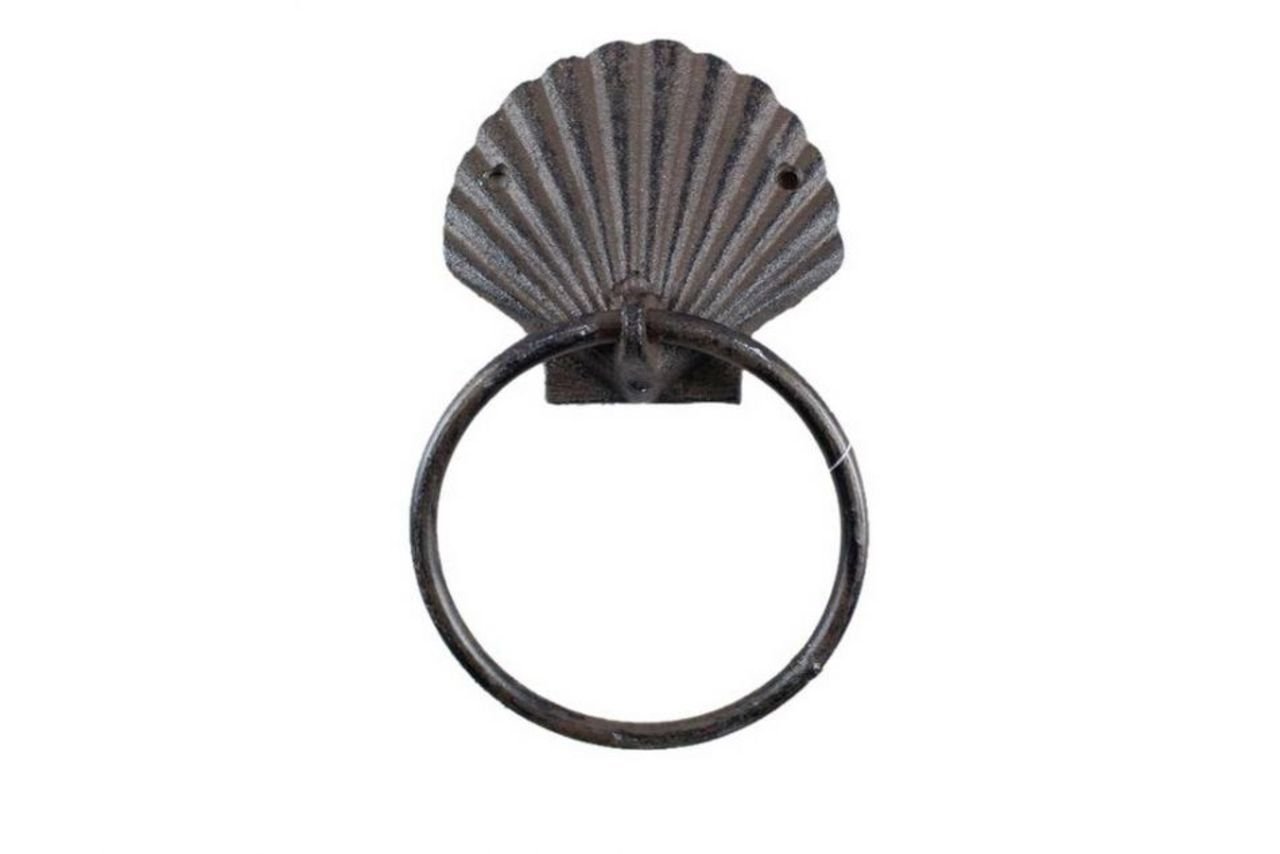 8.5 Inch Cast Iron Seashell Towel Holder - Rustic Coastal Bathroom Decor for Beach House, Nautical Themed Home, and Seaside Cottage - Perfect for Bath, Kitchen, and Guest Room Organization