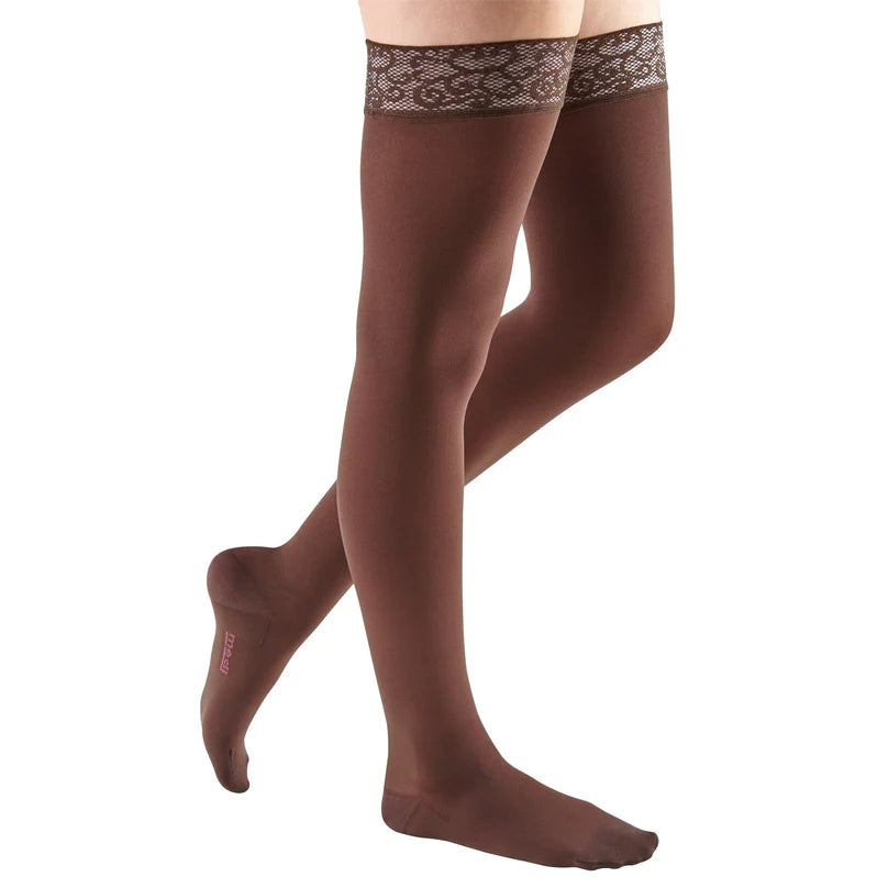 Medi Comfort 15-20mmHg Closed Toe Thigh High Compression Stockings with Lace & Silicone Top Band - Petite Size | Ideal for Circulation Support, Varicose Vein Relief & Post-Surgery Recovery