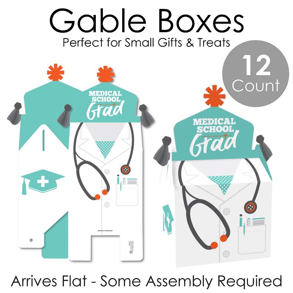 Big Dot of Happiness Medical School Graduation Treat Boxes - Set of 12 Party Favors for Doctor Graduation Celebrations, White Coat Ceremony & Healthcare Events