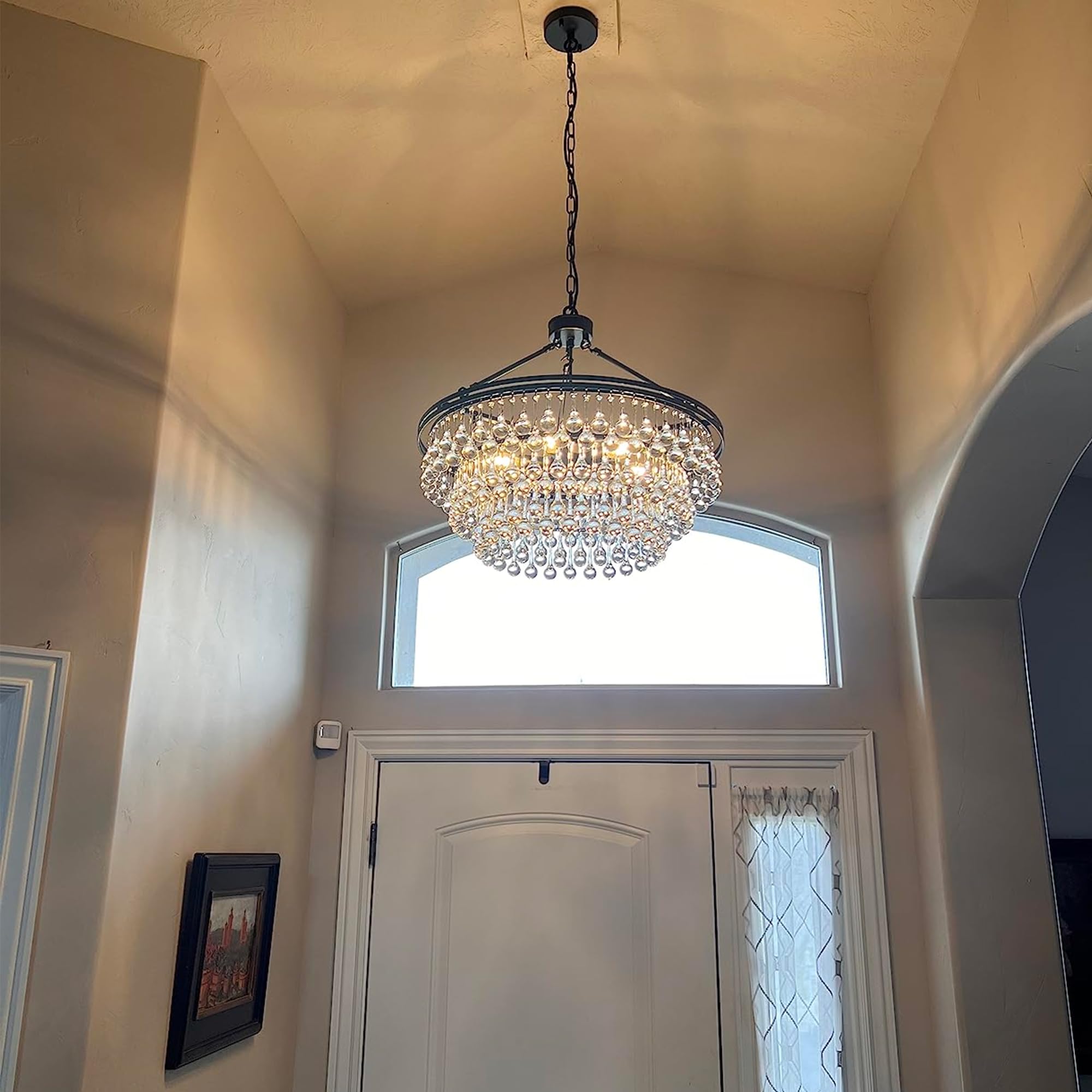 TOCHIC 24 Inch Black Crystal Chandelier - Modern Farmhouse Ceiling Pendant Light with 3 Tiers for Bedroom, Dining Room, Kitchen Island & Living Room | Elegant Lighting Fixture for Home Decor & Wedding Venues