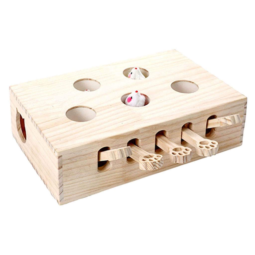 FAKEME Cat Punch Game Interactive Catch Mouse Toy - Solid Wooden Play for Cats, Easy to Use, Mice for Indoor Fun and Mental Stimulation
