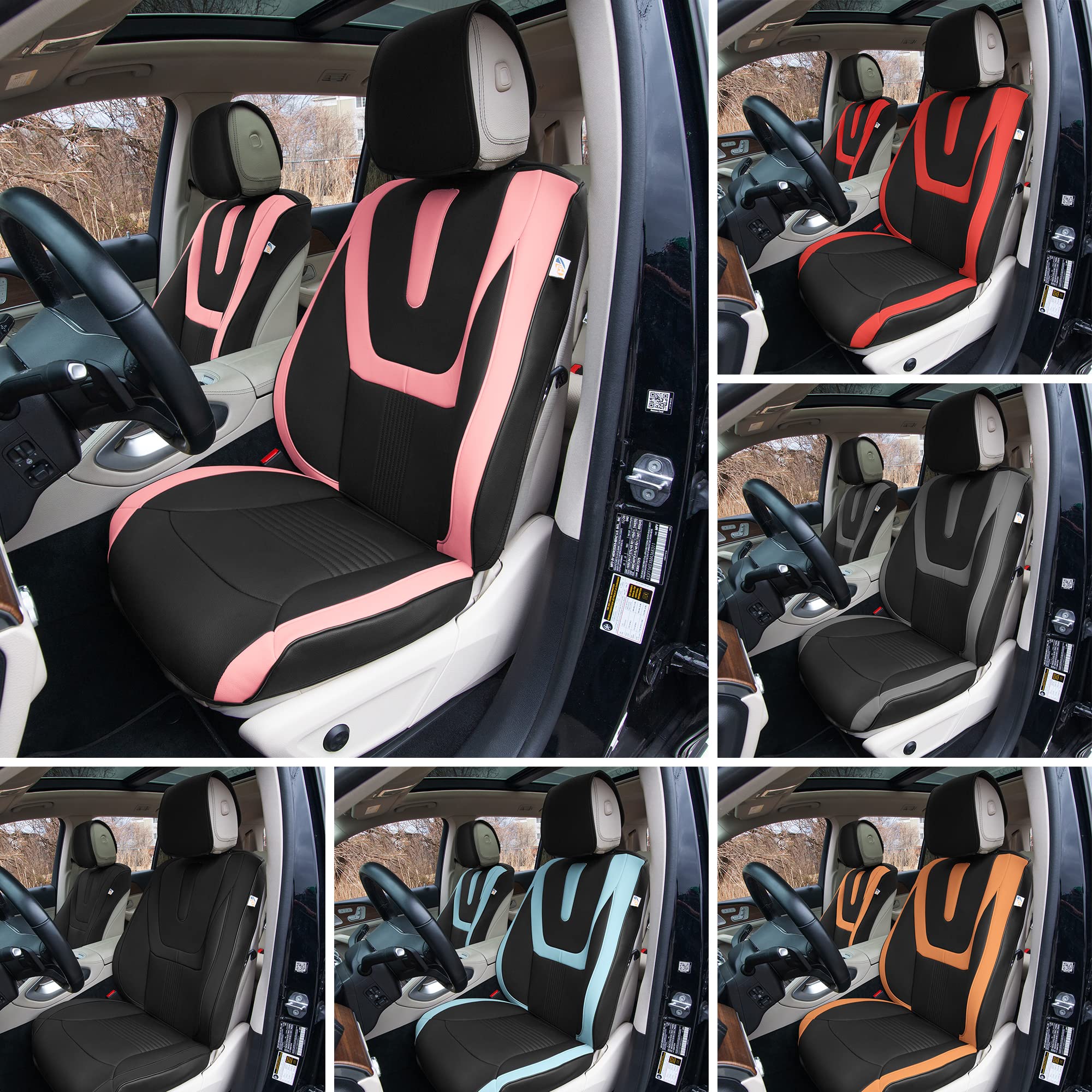 Premium TLH Hybrid70 Deluxe Faux Leather Pink Car Seat Covers with Modern Pattern – Universal Fit Front Set (2 Pack), Waterproof Seat Protector for Cars, Trucks & SUVs | Comfortable & Stylish Upgrade for Daily Commute, Road Trips & Family Travel