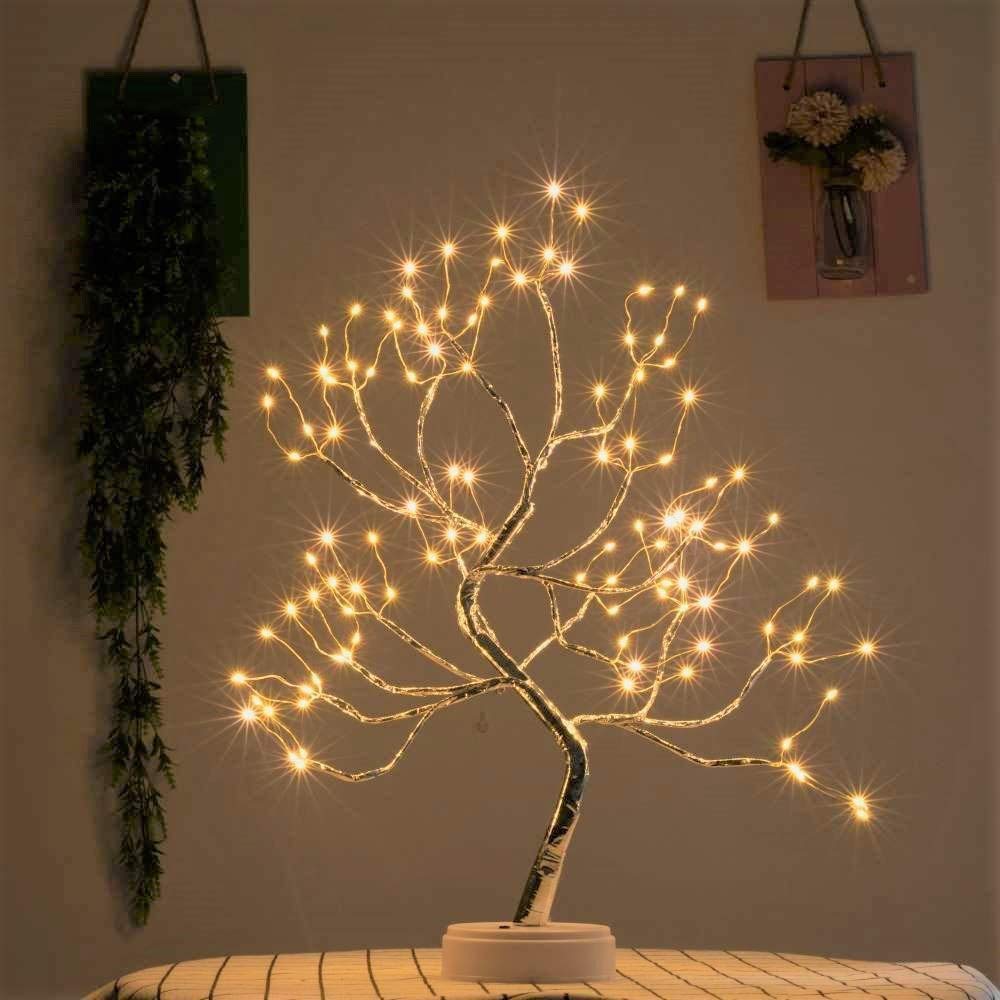 108 LED Silver Copper Wire Table Tree Light - 8 Modes USB/Battery Operated Artificial Bonsai Lamp for Home & Office Decor (Warm White) | Perfect for Christmas, Bedroom, Desk & Party Decoration
