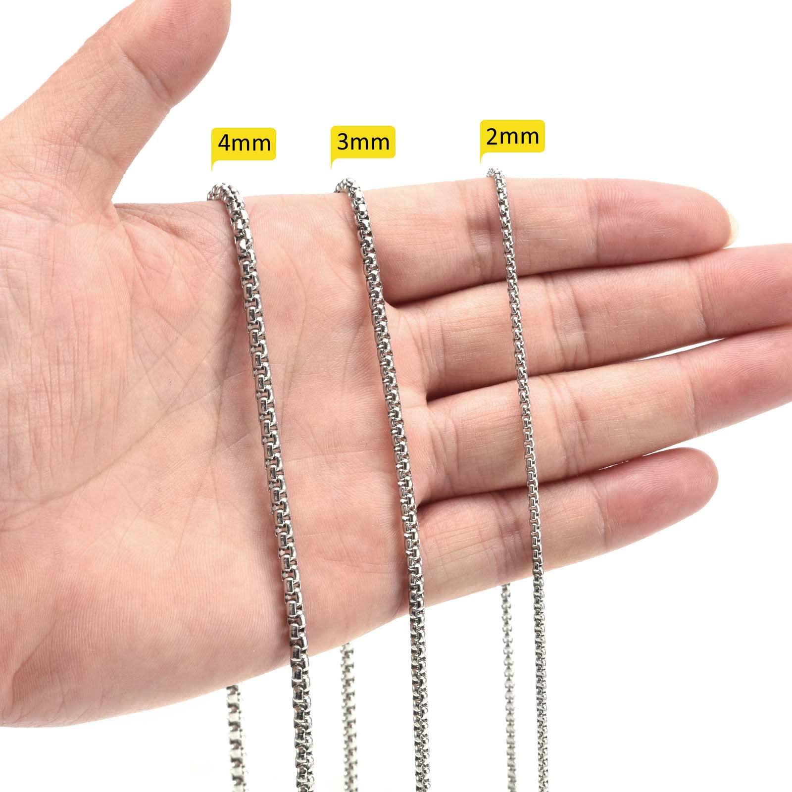 3Pcs Stainless Steel Box Chain Necklace Set - Silver, Black & Gold Plated Square Role Chains for Pendants - Unisex Jewelry Gift with Elegant Box - Perfect for Daily Wear, Parties & Special Occasions