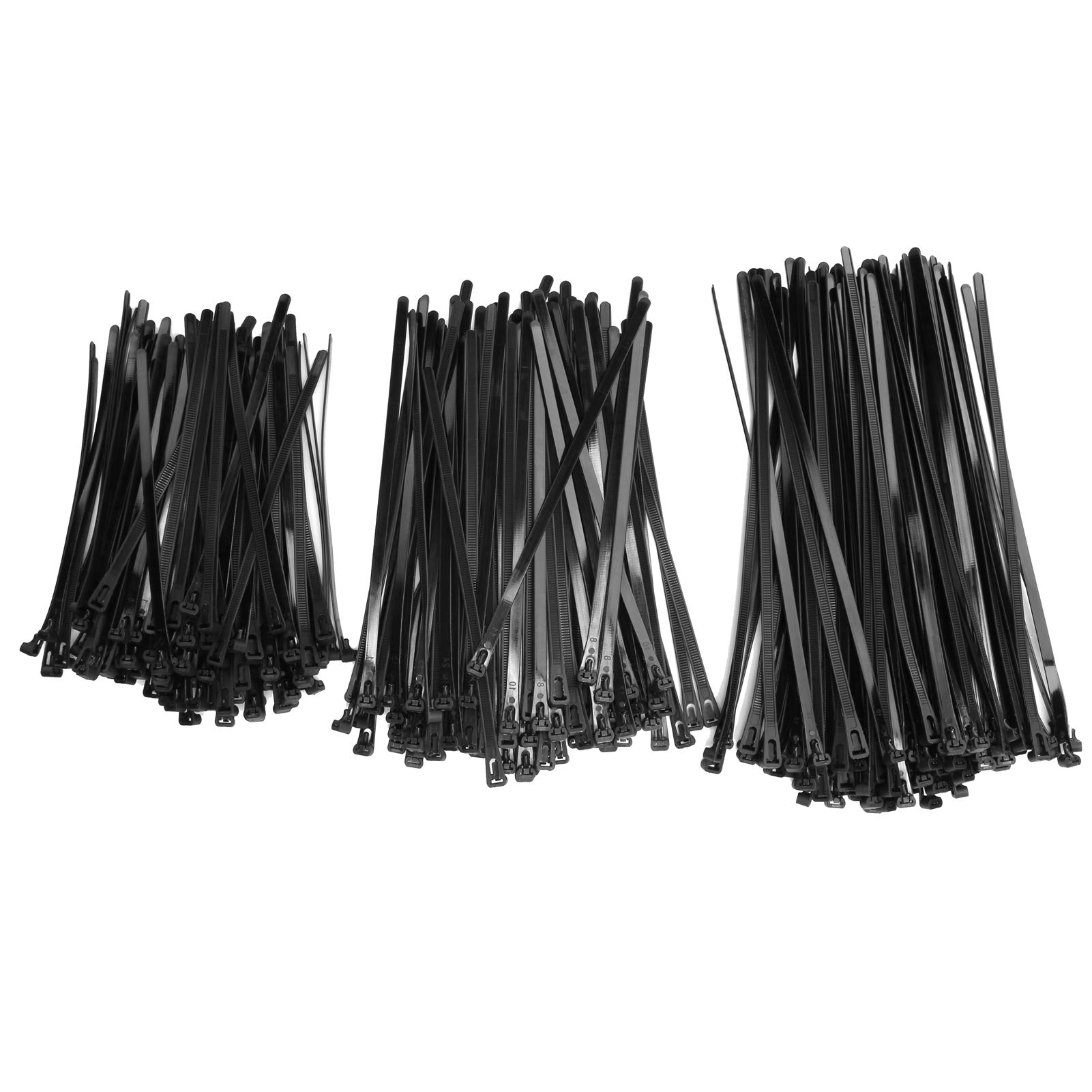 300PCS Black Cable Ties Multi-Size Fastening Wraps (3 Bags) - Heavy Duty Zip Ties for Home, Office, Garage & Garden Organization | Secure Wires, Bundles & DIY Projects