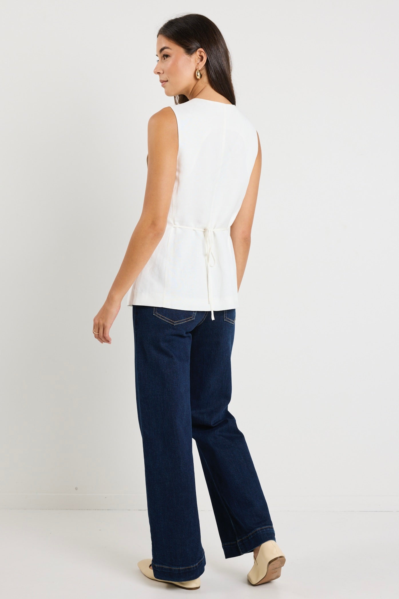 Polarity Ivory Linen Viscose Crew Neck Fitted Vest for Women - Breathable Summer Layering Piece for Casual Outfits and Office Wear