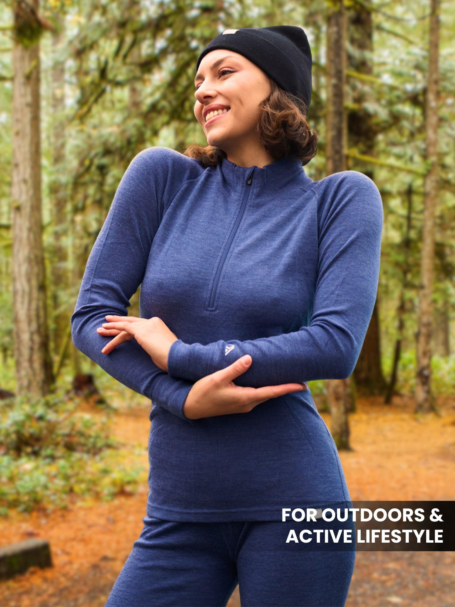 100% Merino Wool Base Layer for Women - Half Zip Sweater, Thermal Shirts & Socks (Lightweight, Midweight, Heavyweight) - Perfect for Hiking, Skiing & Winter Outdoor Activities