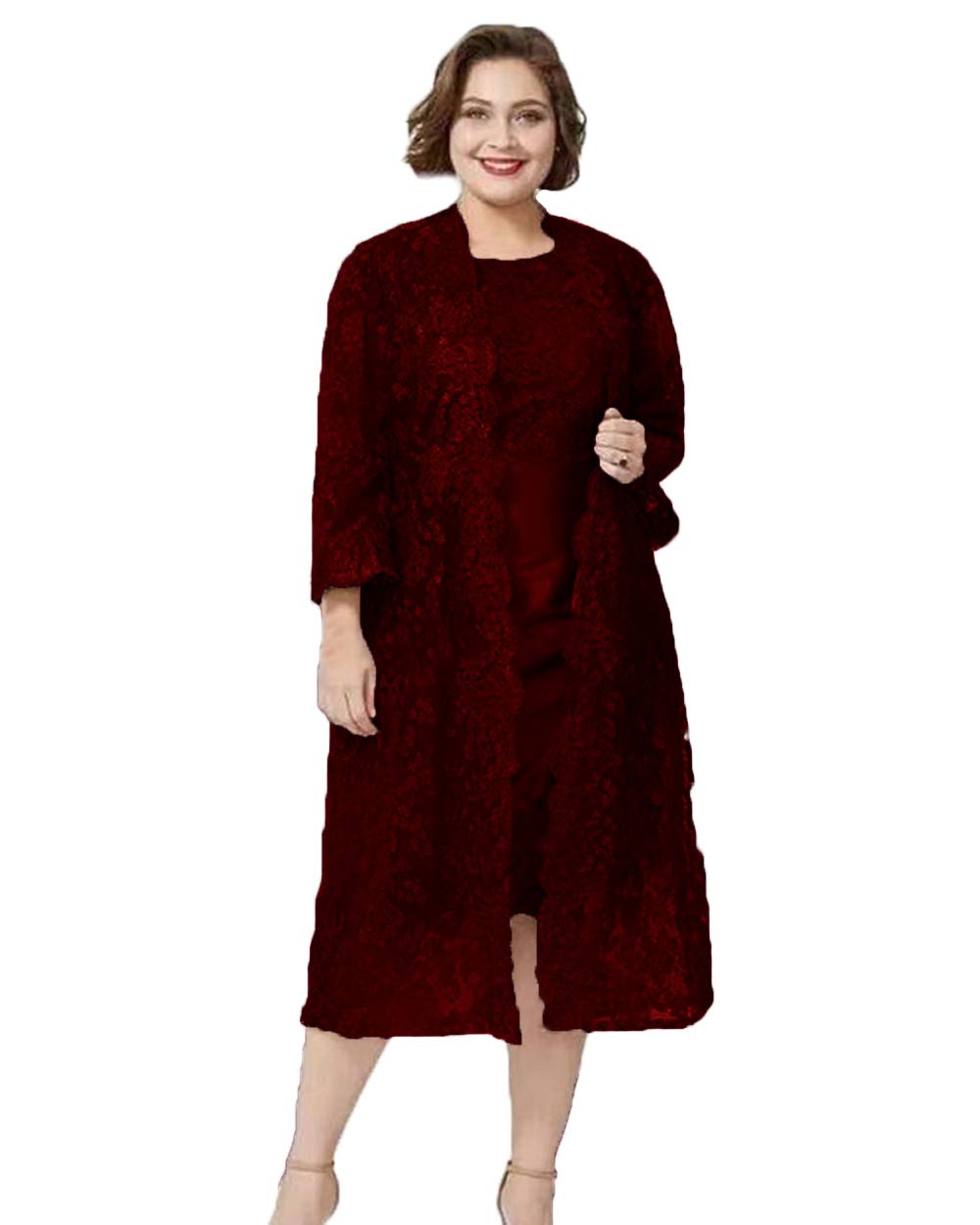 Elegant Mother of The Bride Dress with Illusion Jacket & Jewel Appliques - Long Sleeve Sheath Formal Gown Knee Length - Perfect for Weddings, Receptions & Special Occasions