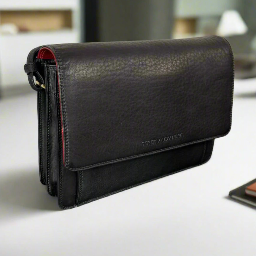 Derek Alexander Genuine Leather Half Flap Organizer Messenger Crossbody Bag for Men - Perfect for Work, Travel & Everyday Carry