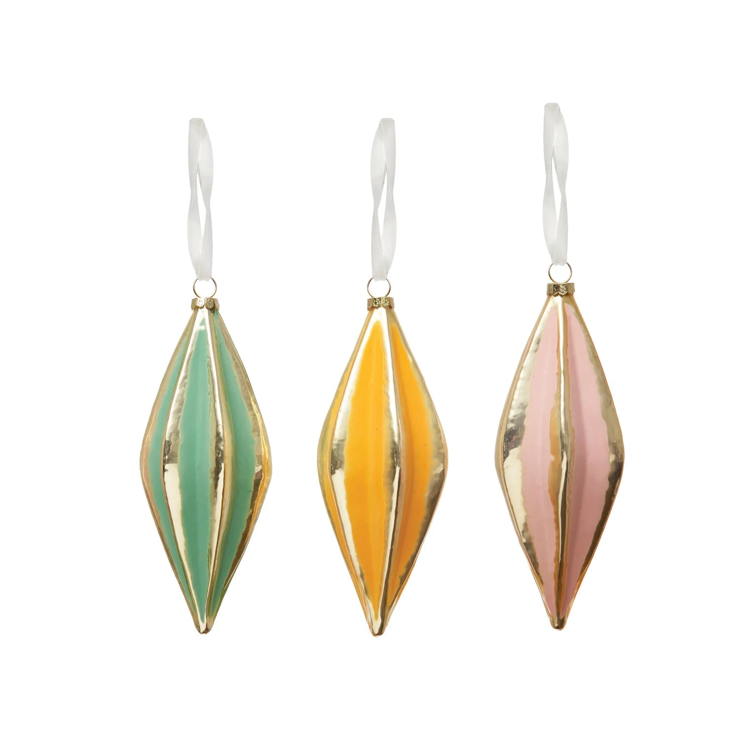 7H Hand Painted Glass Pleated Ornament with Gold Electroplating - 3 Elegant Colors for Christmas Tree, Home Decor & Wedding Centerpieces