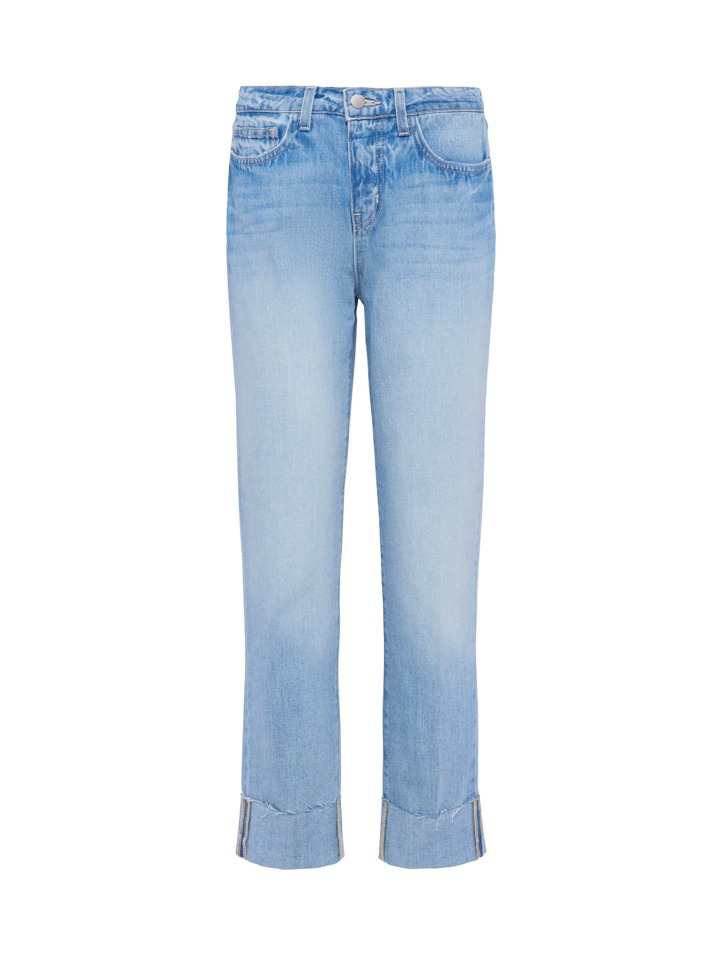 Maribel Women's Cuffed Straight Leg Jeans - High Waist Stretch Denim Pants for Casual Wear & Everyday Outfits