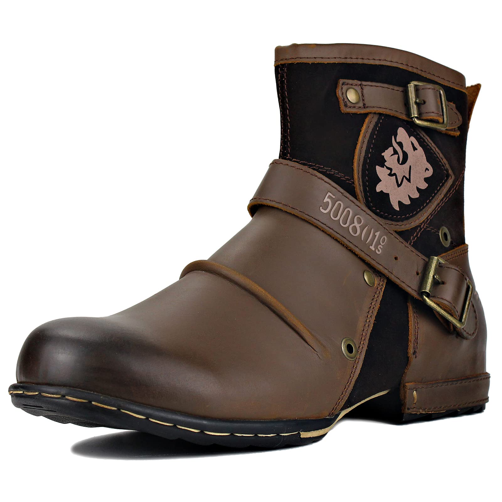 OSSTONE Men's Fashion Leather Chukka Boots with Zipper - Casual Motorcycle Shoes OS-5008-1-ABNH | Perfect for Riding, Outdoor Activities & Street Style