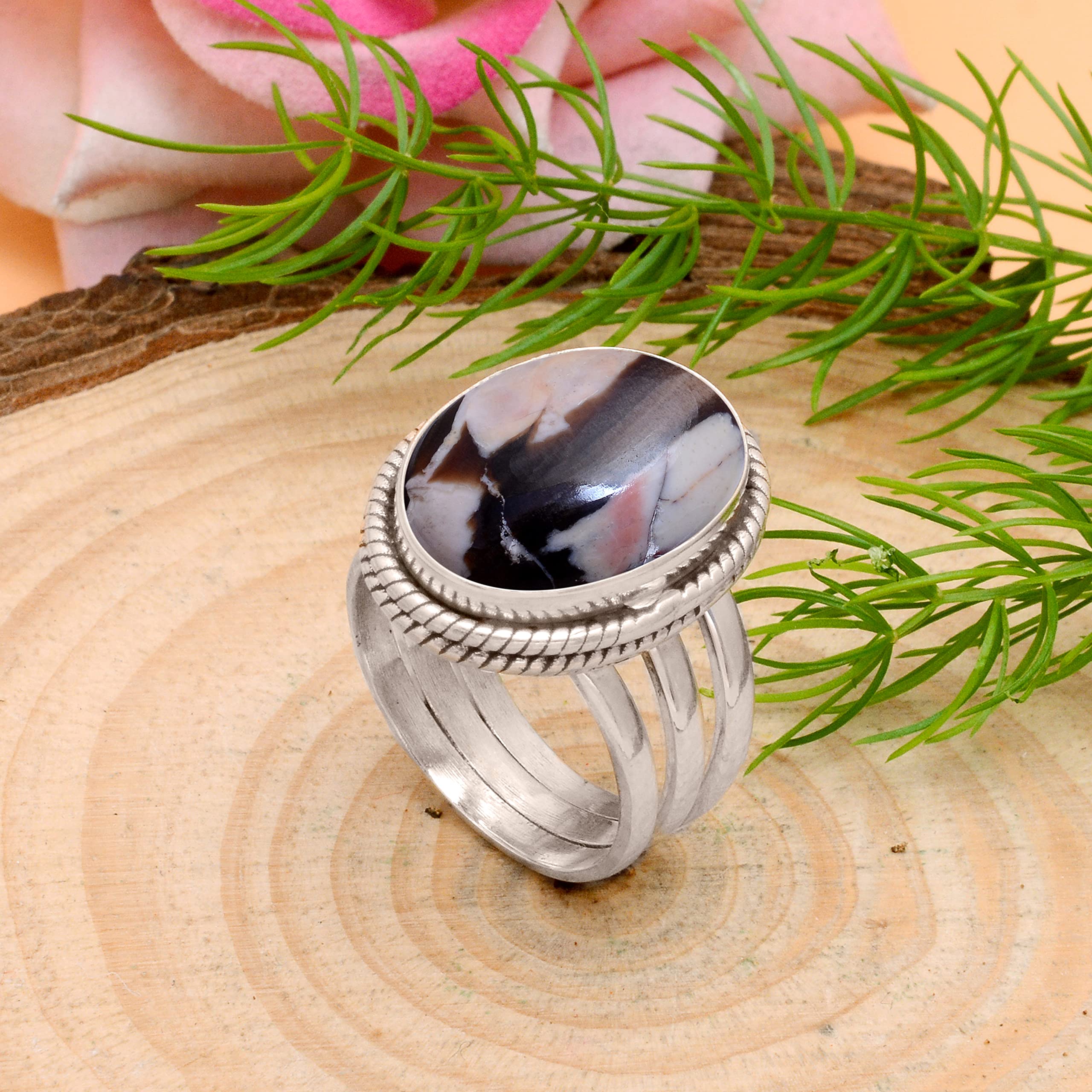Veracity Jewelry Peanut Wood Jasper Rings for Women - 925 Sterling Silver Healing Meditation Rings - Handmade Coffee Color Jasper Gemstone Jewelry (VSR-95) | Perfect for Spiritual Healing, Yoga, Meditation & Everyday Wear