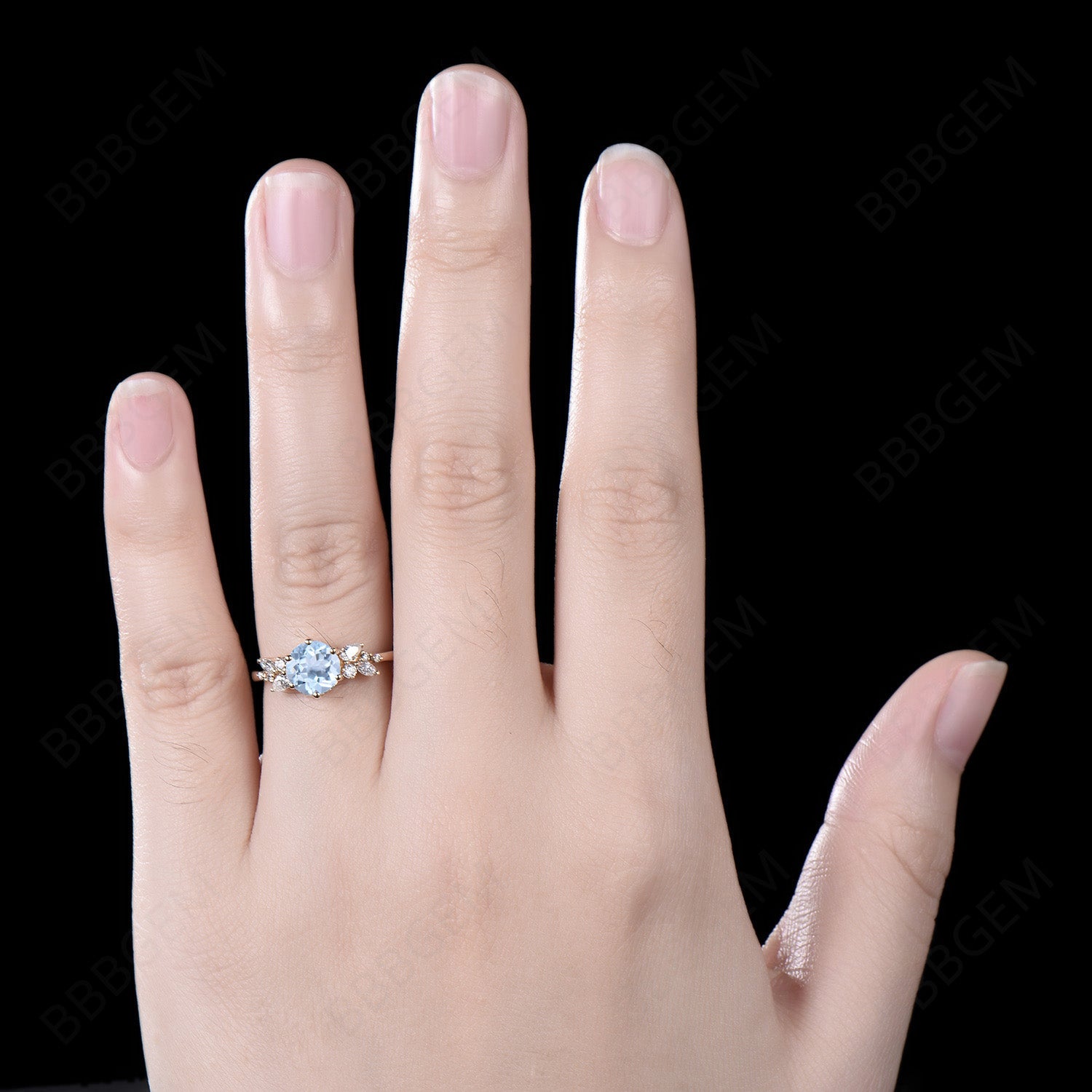 10K/14K Gold Round Natural Aquamarine Cluster Wedding Ring for Women - Elegant Bridal Jewelry, Engagement Ring, Anniversary Gift for Her - Perfect for Weddings, Proposals & Special Occasions