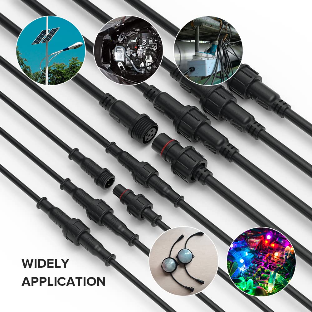 5 Pin Electrical Connector 22AWG IP65 Waterproof Male Female Connector - 7.87in/20cm Extension Cable for Car, Truck, Boat, LED Strip Lights - 3 Pairs with 22mm Nut (Indoor/Outdoor Use, Automotive Lighting, Marine Applications)