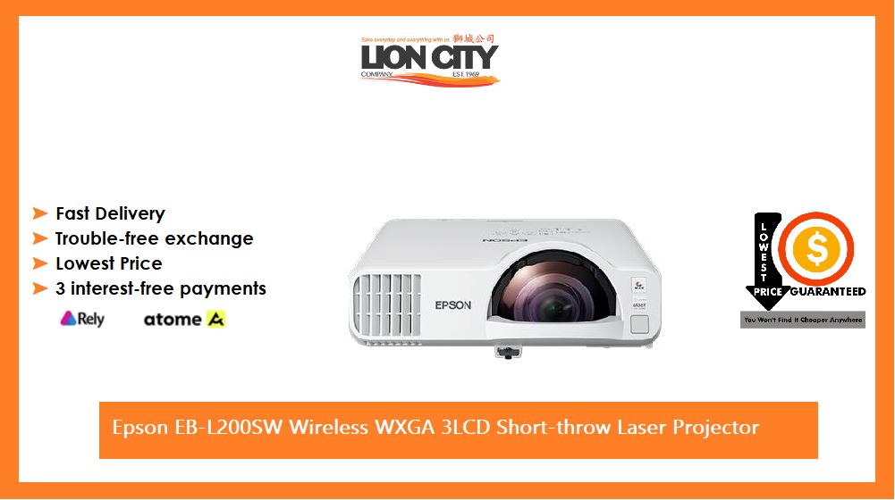 Epson EB-L200SW Wireless WXGA 3LCD Short Throw Laser Projector - 4K HD Home Theater & Office Presentation Projector for Movies, Gaming & Business Meetings