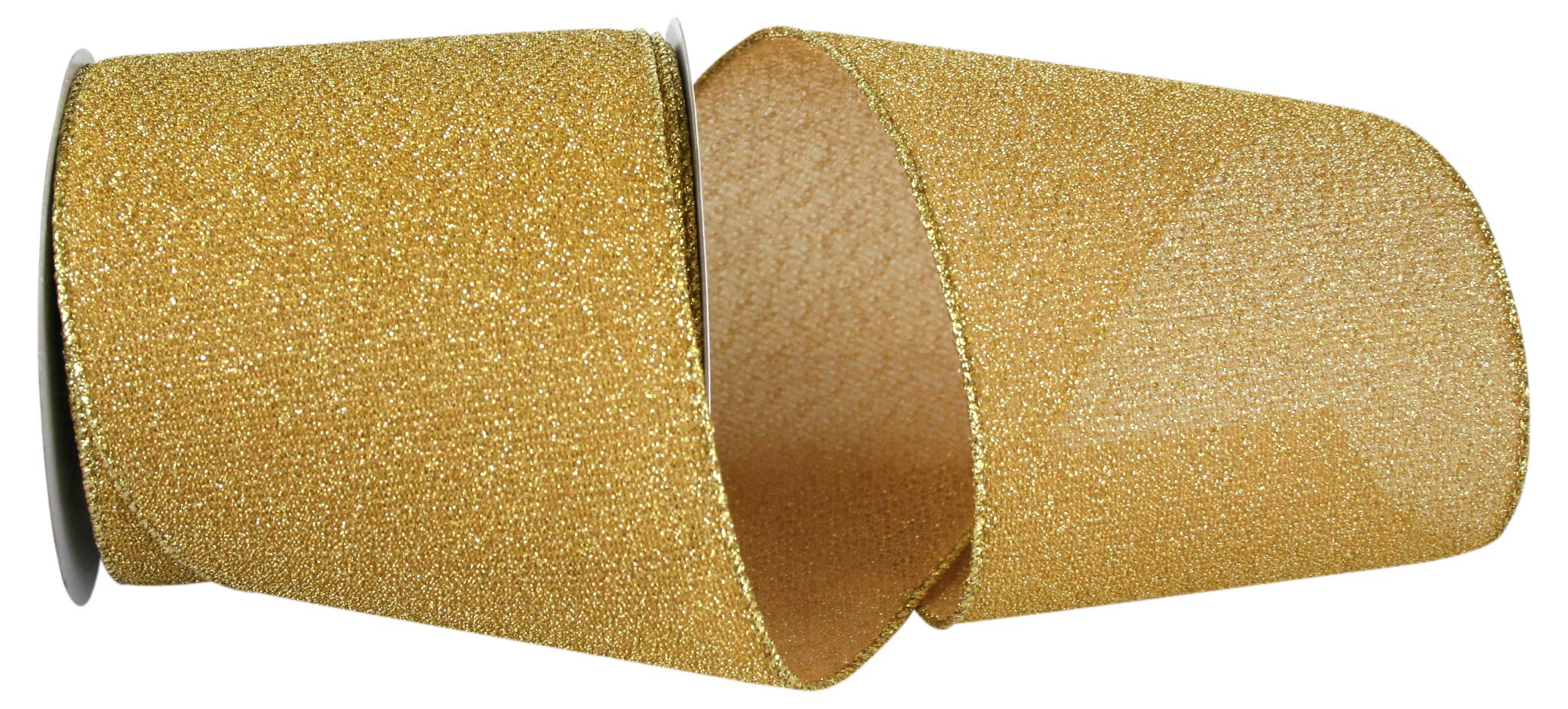 Reliant 4 Inch x 10 Yards Gold Wired Edge Ribbon - Sparkle Glimmer Radiance Decorative Ribbon for Gift Wrapping, Wedding Decorations, Party Favors, and DIY Crafts