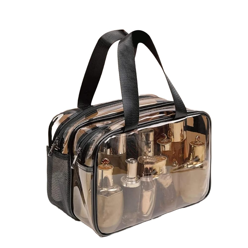 WEISIPU Large Waterproof Clear Travel Toiletry Bag - Transparent Makeup Organizer with Double Zipper - TSA Approved Carry-On Cosmetic Case for Men & Women (Stylish Black Trim) - Perfect for Air Travel, Gym & Weekend Getaways