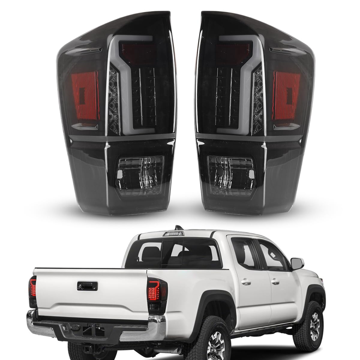 Nixon Offroad LED Tail Lights for Toyota Tacoma 2016-2023 - Matte Black Housing with Smoke Lens - Direct Replacement Rear Light Assembly (1 Pair) - Perfect for Off-Roading, Night Driving & Custom Truck Upgrades