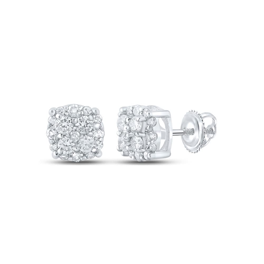 10K White Gold Women's Round Diamond Cluster Earrings - 1/5 CTTW | Elegant Stud Earrings for Everyday Wear, Parties & Special Occasions