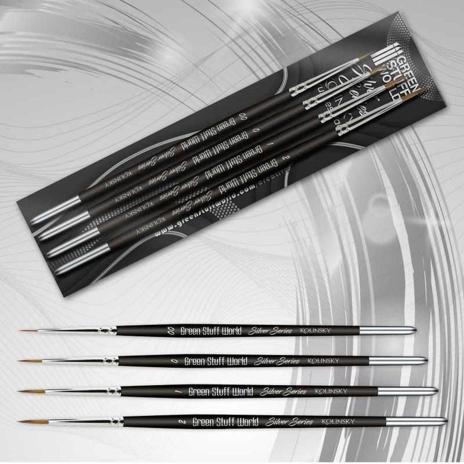 Kolinsky Silver Series Green Stuff Set - Premium Paint Brushes for Miniature Painting, Warhammer, and Model Building | Perfect for Hobbyists & Artists