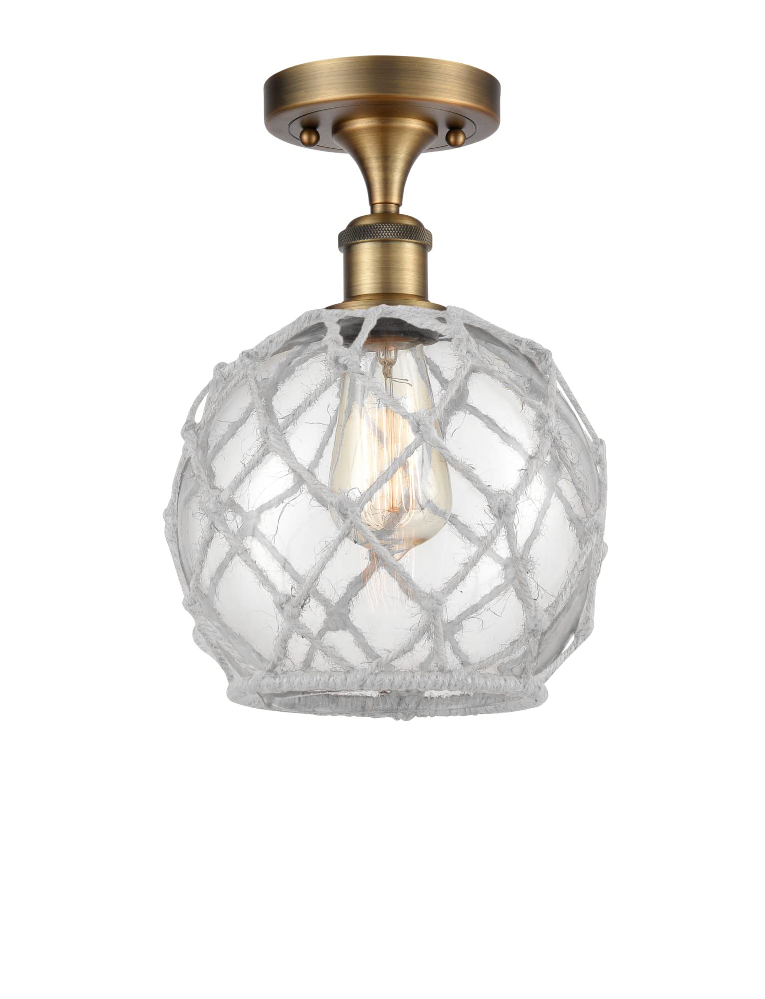 Farmhouse Rope 1 Light Semi-Flush Mount Ceiling Light - Brushed Brass Finish - Ballston Collection - Rustic Home Decor for Kitchen, Dining Room or Bedroom Lighting