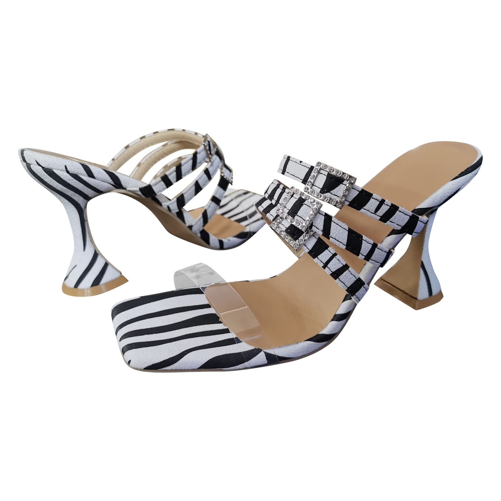Elegant Women's Dressy Slip-On Sandals with 3 Straps & Square Toe - Comfortable Heeled Sandals for Weddings, Parties & Summer Outfits