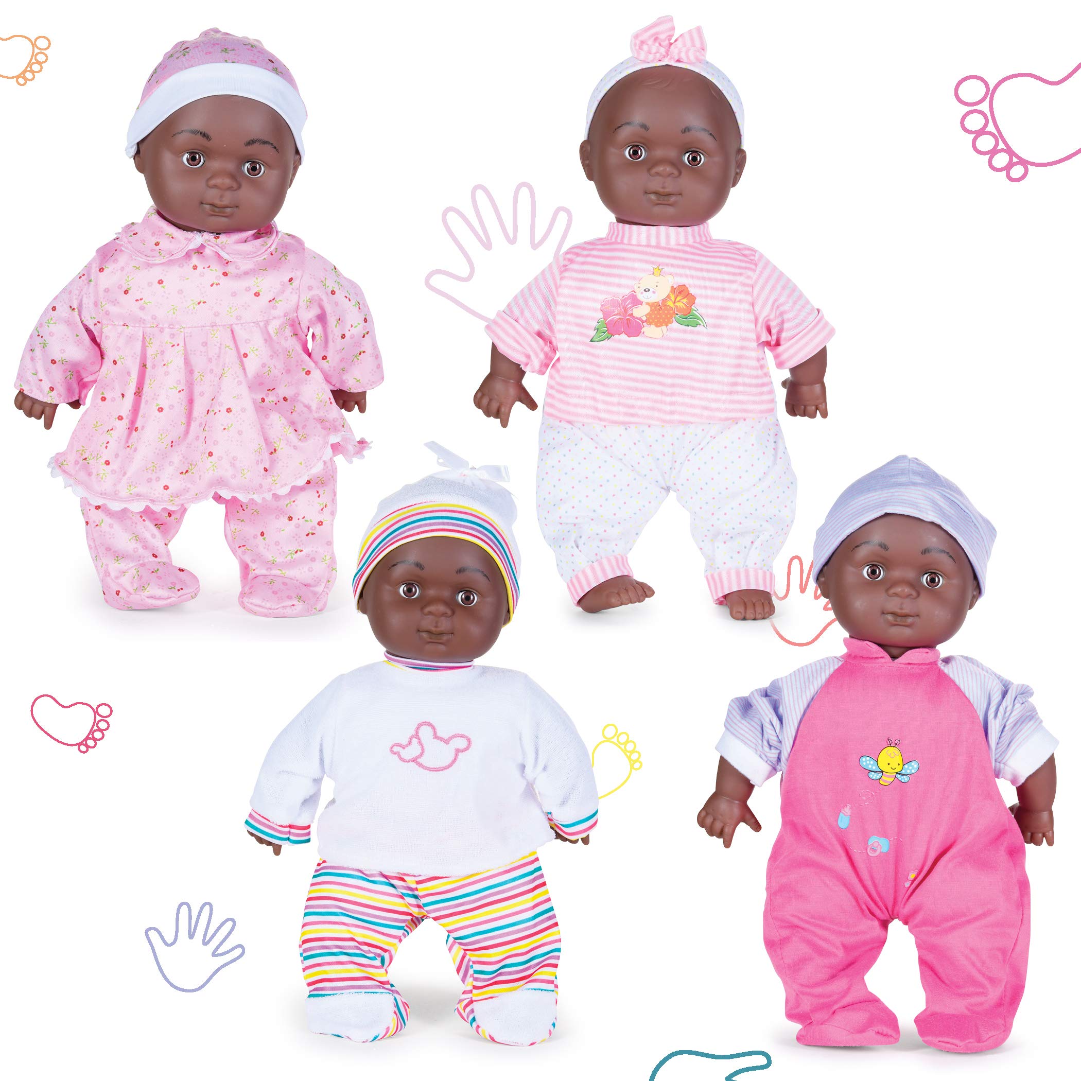 Prextex 12-Piece African American Baby Doll Set - 14-Inch Black Baby Doll with Cute Dress & Accessories | Soft Play Doll Toy for Toddlers & Girls | Perfect Gift for Birthdays, Pretend Play & Role-Playing Scenes
