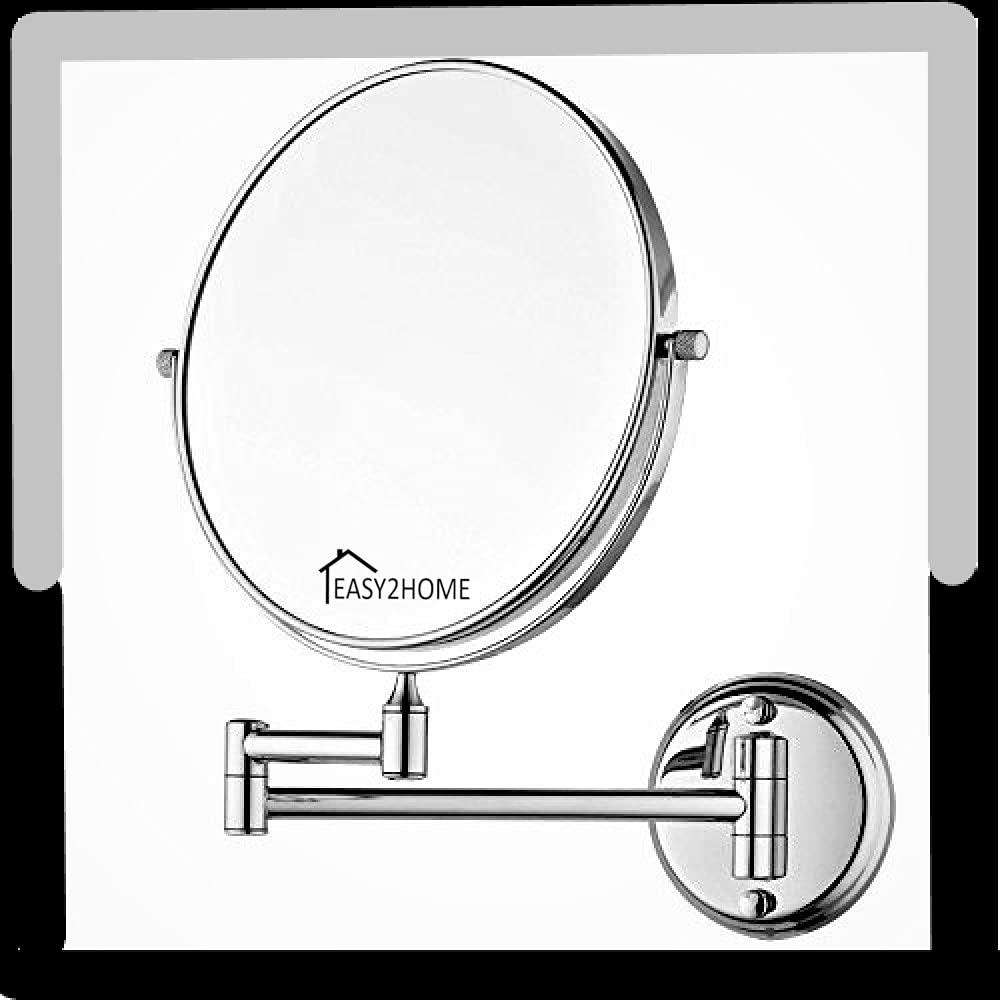 EASY2HOME® 8 Inch Stainless Steel Magnifying Shaving Makeup Mirror - Silver (Rod Type) for Bathroom, Hotel & Vanity Room - Perfect for Grooming, Makeup Application & Skincare Routine