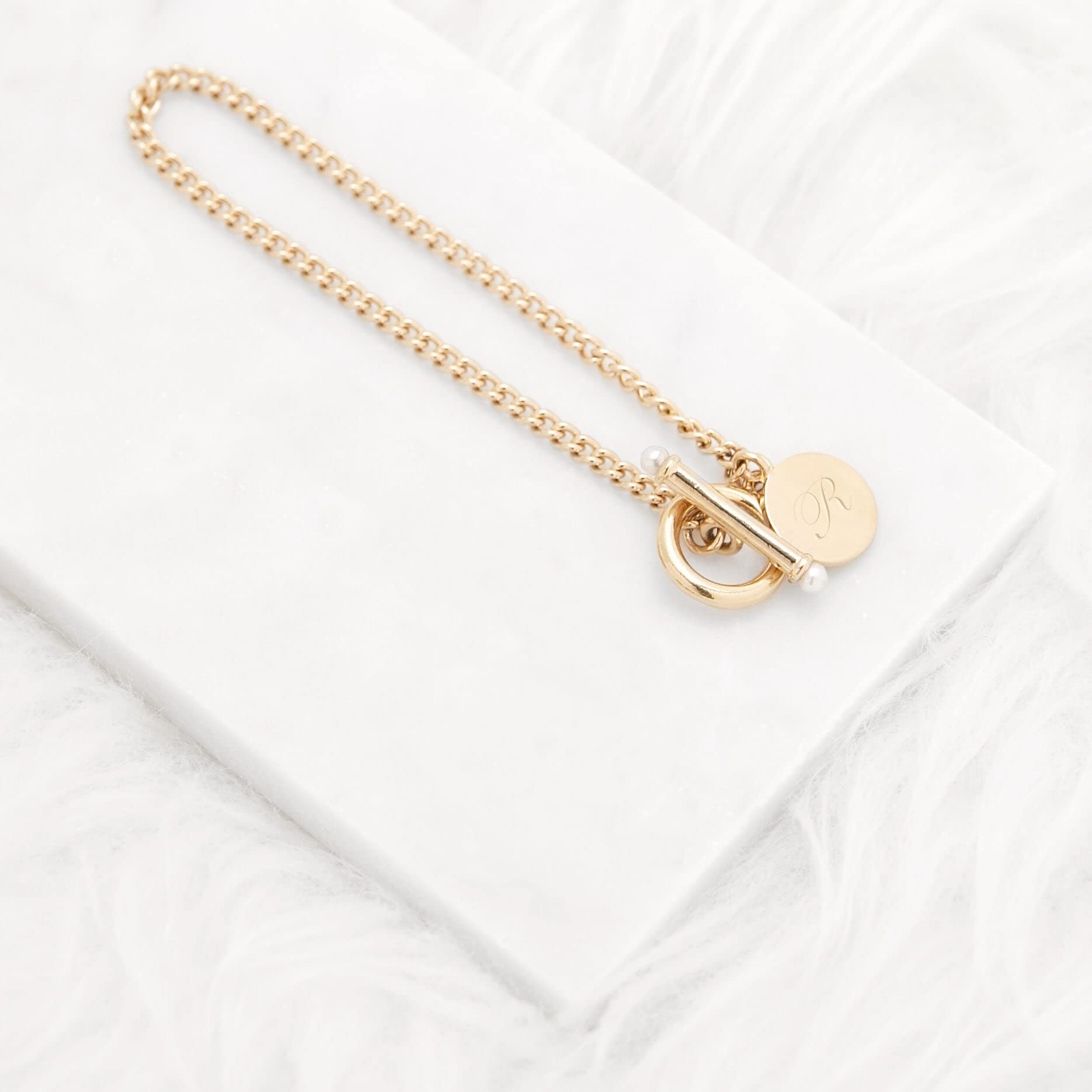 Custom Engraved Gold Toggle Bracelet for Women - Personalized Monogram Initial Jewelry Gift (7