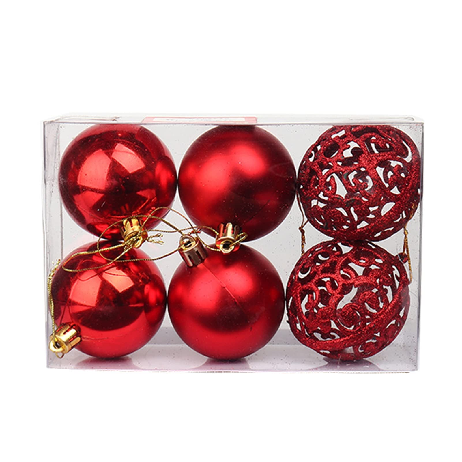 Heakiya Christmas Ornament Set - 12 Pack Reusable Hollow-Out Xmas Tree Balls Decorations, Elegant Red Holiday Decor for Christmas Tree, Party & Home Decoration