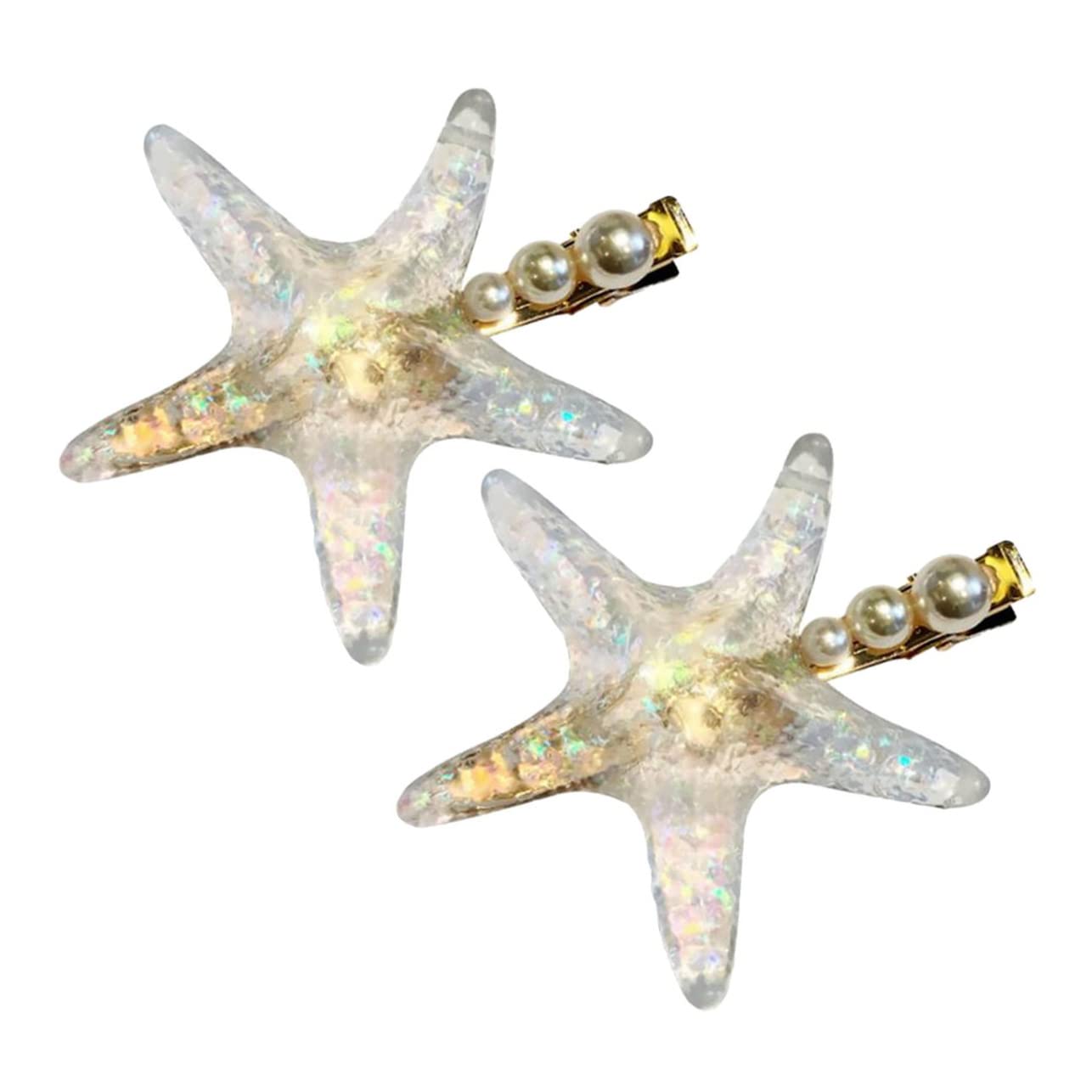 Minkissy 2PCS Pearl Hair Clips for Women & Girls - Elegant Metal Bobby Pins with Crystal & Star Design - Perfect for Weddings, Parties, Mermaid Costumes & Everyday Hairstyles