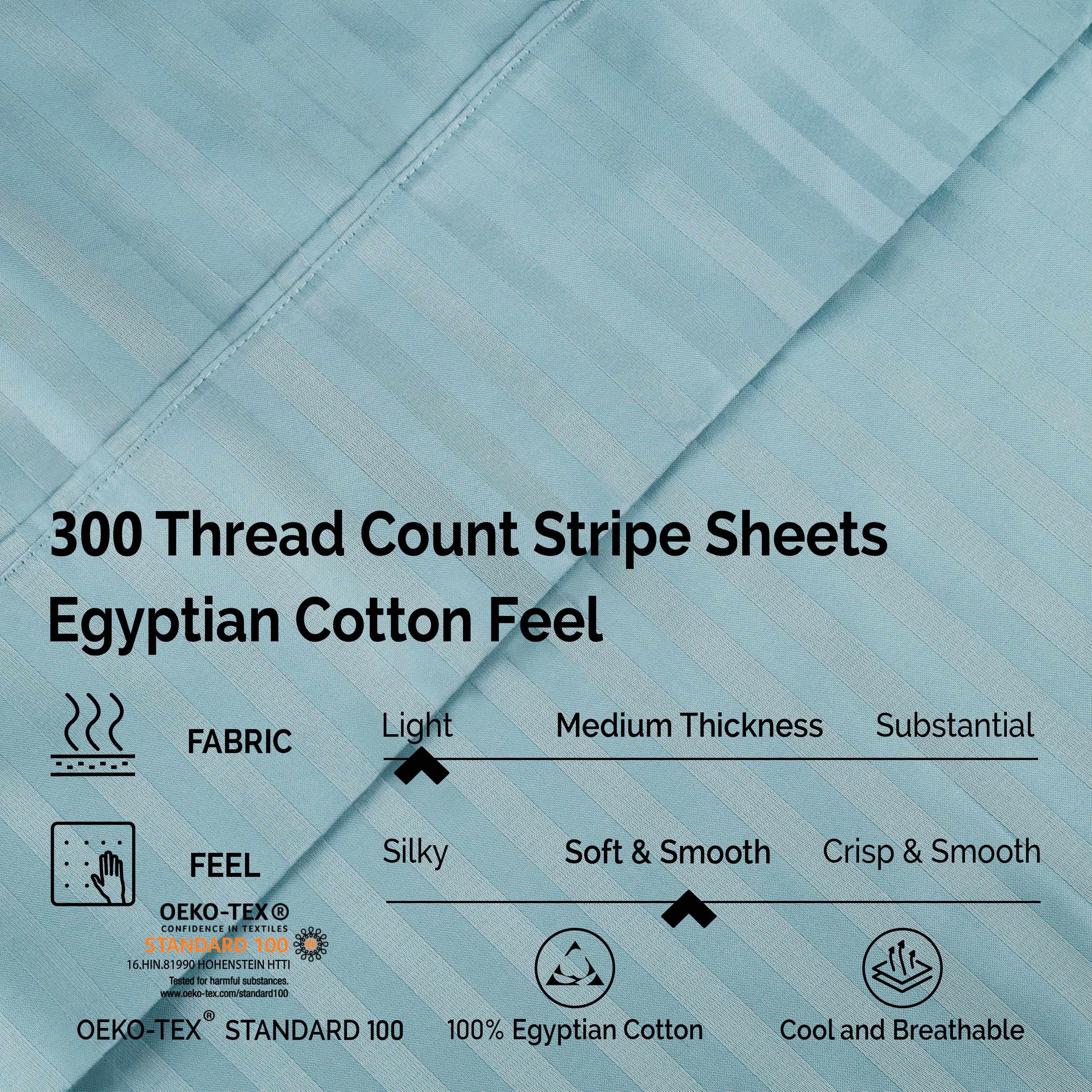 Premium Egyptian Cotton 300 Thread Count Sheet Set - Deep Pocket Fitted, Flat & Pillowcases - Soft Luxury Bedding for Master Bedroom or Guest Room
