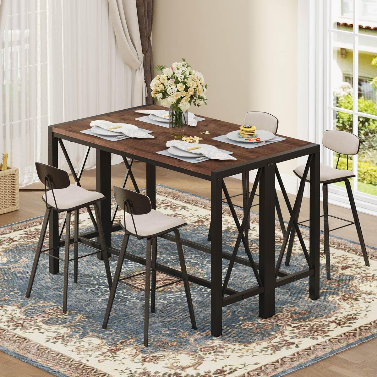 BON AUGURE 55-inch Rustic Oak Counter Height Bar Table - Narrow Tall Behind Couch Sofa Table, High Top Wood Pub Console Table for Home & Living Room - Perfect for Small Spaces, Kitchen Islands & Dining Areas (36.6