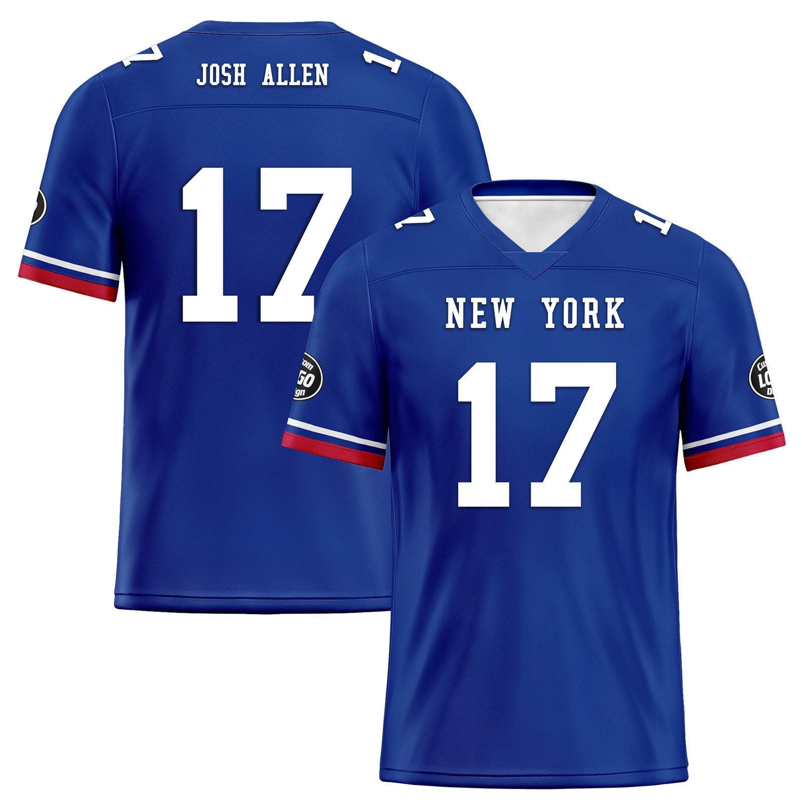 Custom Buffalo Football Jersey & Firesoul Sports Shoes Combo - Personalized Blue White Red Team Uniform & Athletic Sneakers Set for Football Fans, Players, and Sports Enthusiasts - Perfect for Game Day, Training, and Fan Gear