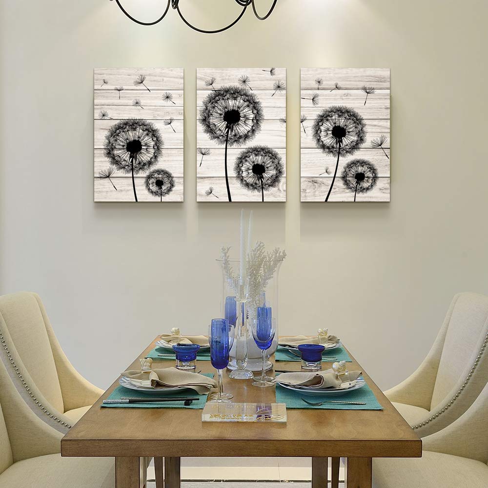 3-Piece Black Dandelion Flowers Canvas Wall Art Set - Abstract Paintings for Living Room, Bedroom, Kitchen & Office Decor - Modern Home Wall Decorations & Hang Pictures for Stylish Interior Design