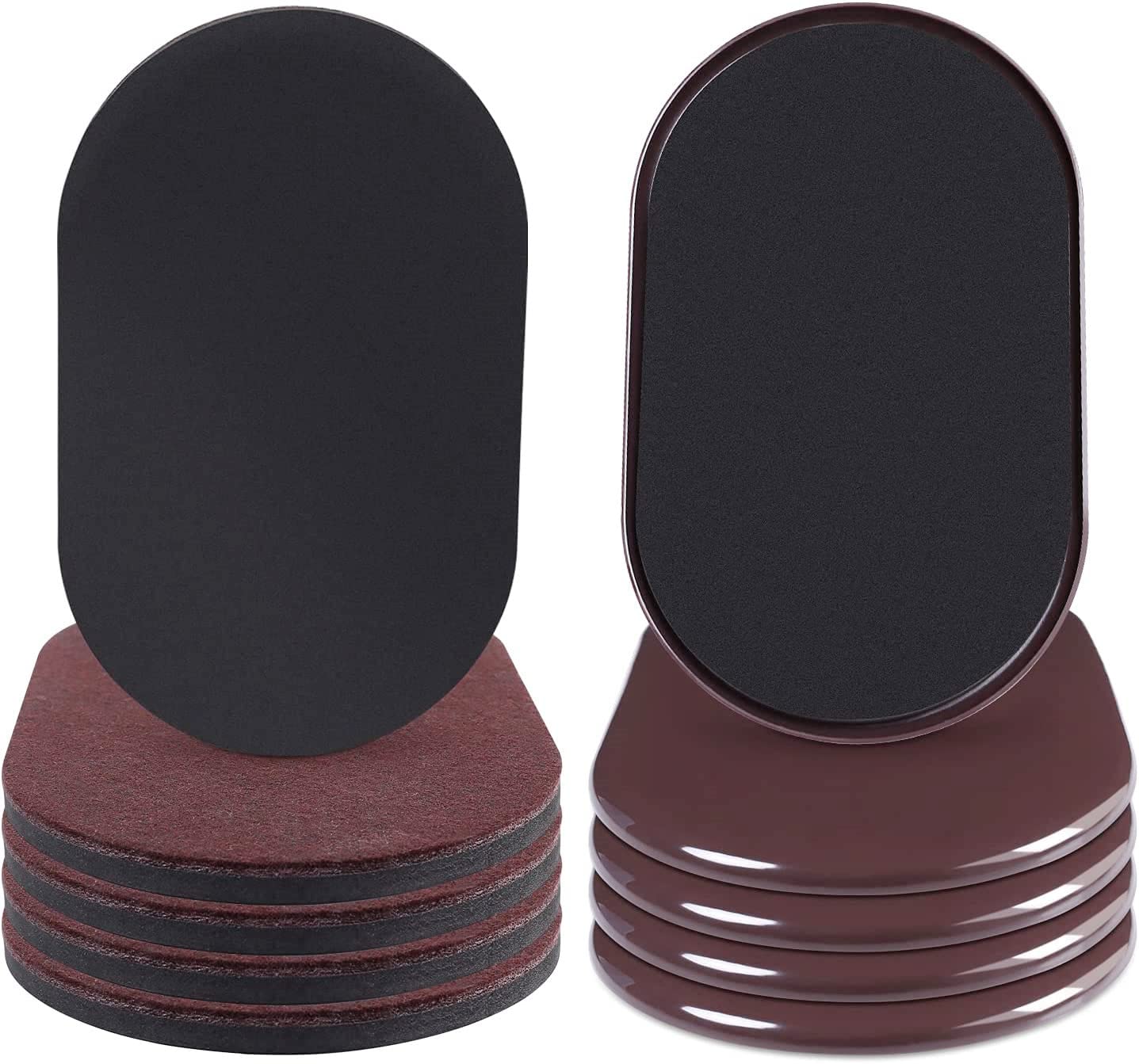 8 Pack Heavy Duty Furniture Sliders - 4 Felt Pads for Hardwood Floors & 4 Plastic Movers for Carpet - 9.5