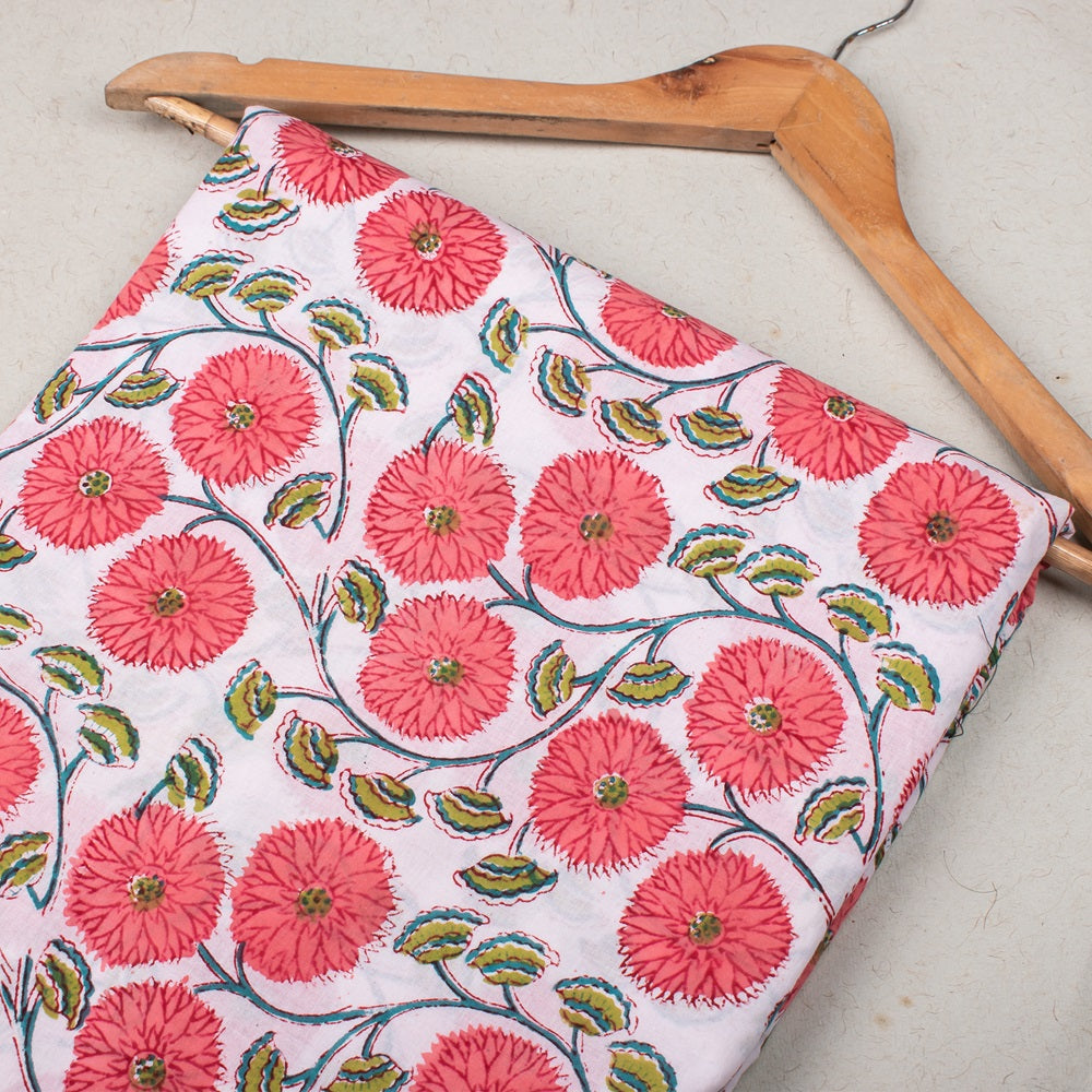 Hand Block Printed Cotton Fabric - Gray Floral Design for DIY Crafts, Home Decor & Fashion Sewing Projects | Eco-Friendly & Soft Material