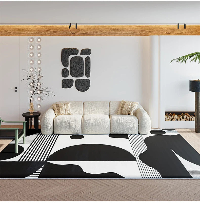 Modern Black & White Tufted High Pile Area Rug with 3D Relief Design - Soft Plush Living Room Carpet for Bedroom, Nursery & Home Decor
