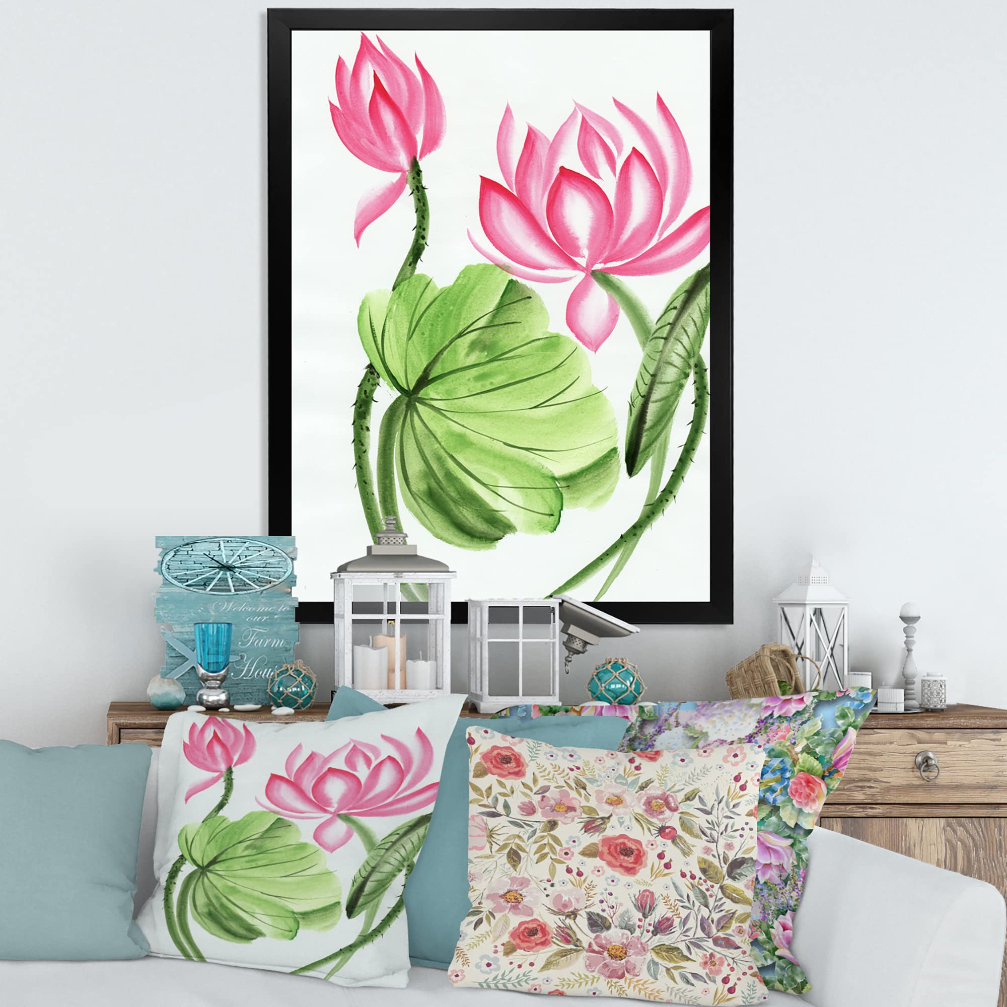 Lotus and The Dragonfly II Traditional Framed Wall Art - Asian Inspired Home Decor for Living Room, Bedroom & Office | Handcrafted Canvas Painting with Wooden Frame