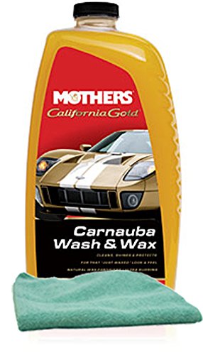 Mothers California Gold Carnauba Wash & Wax Car Shampoo - 64 oz Bundle with Premium Microfiber Towel (2-Pack) - Safe for All Car Paint & Wax - Perfect for Hand Washing, Detailing & Maintaining Vehicle Shine