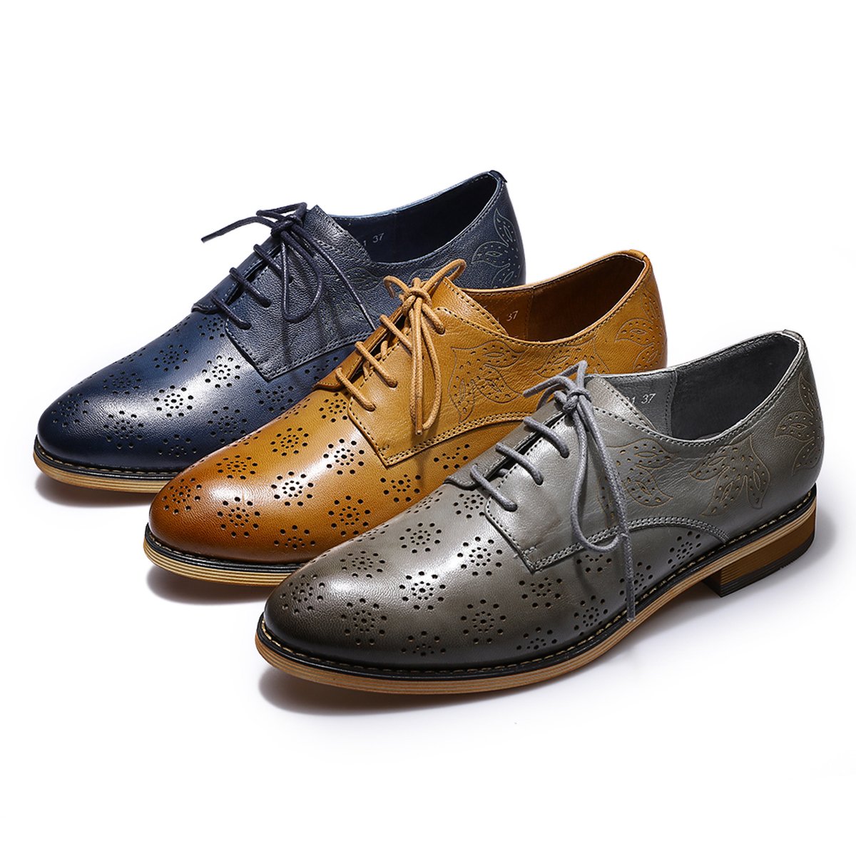 Women's Printed Oxford Brogue Derby Shoes - Lace-Up Leather Wingtip Shoes for Women - Stylish & Comfortable for Office, Casual & Formal Wear