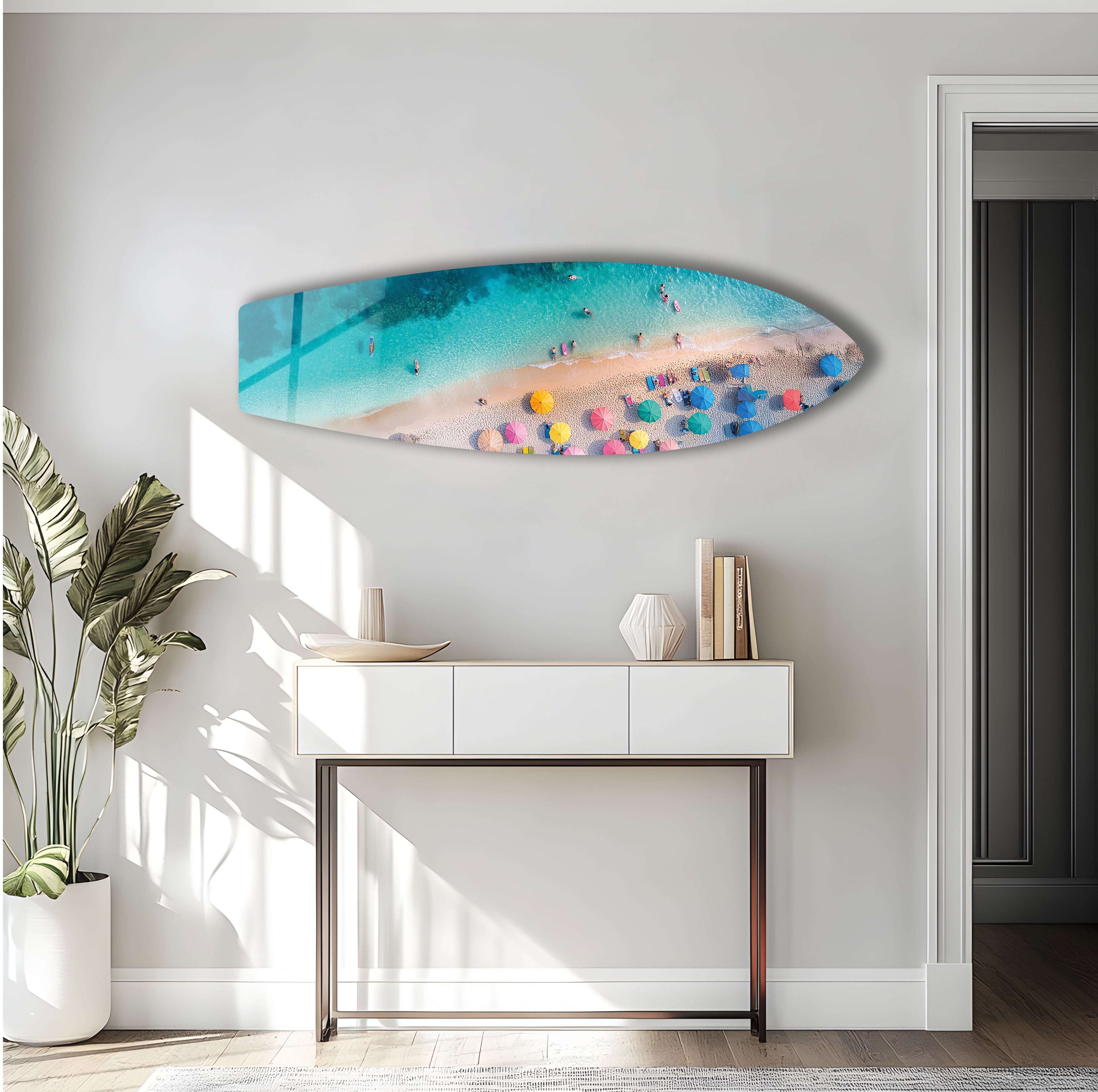 Blue Tropical Beach Surfboard Wall Art Decor - Coastal Nautical Theme for Living Room, Bedroom & Office