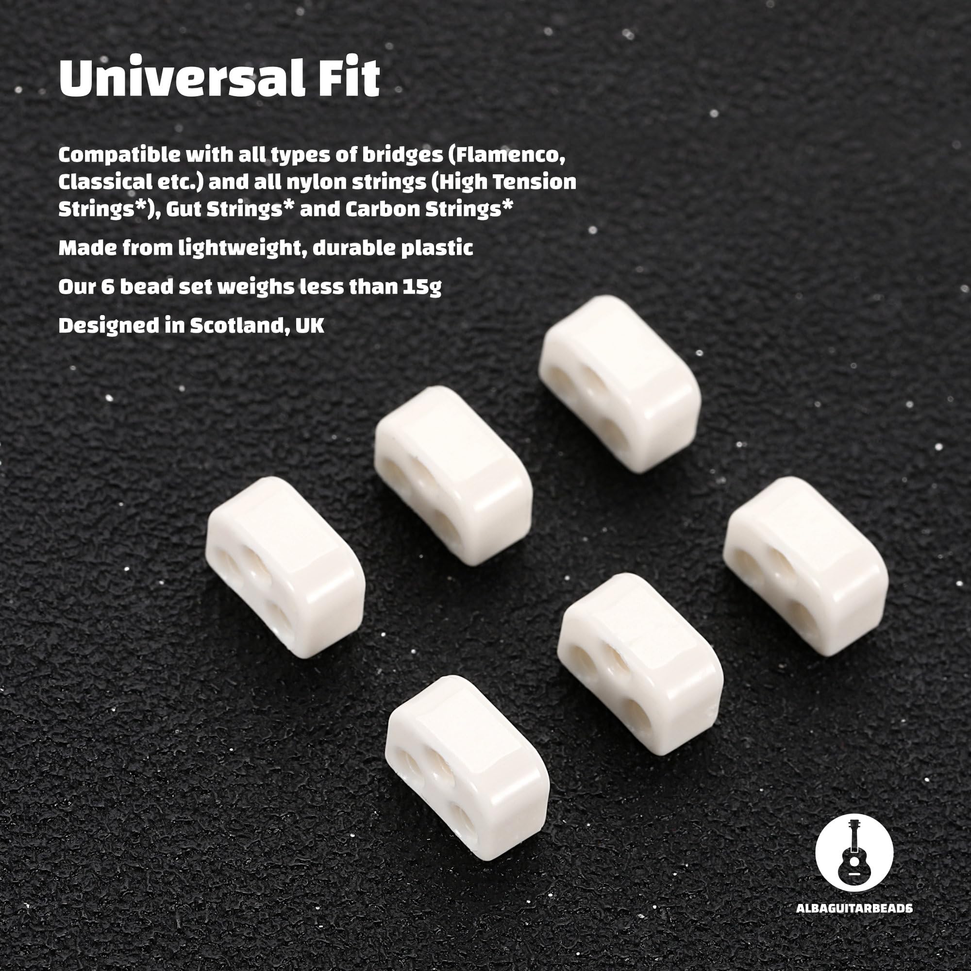 Alba Guitar Beads - Premium White Flamenco Acoustic Guitar Beads for Nylon Strings | Classical Spanish Guitar Accessory | Perfect for Performances & Practice Sessions