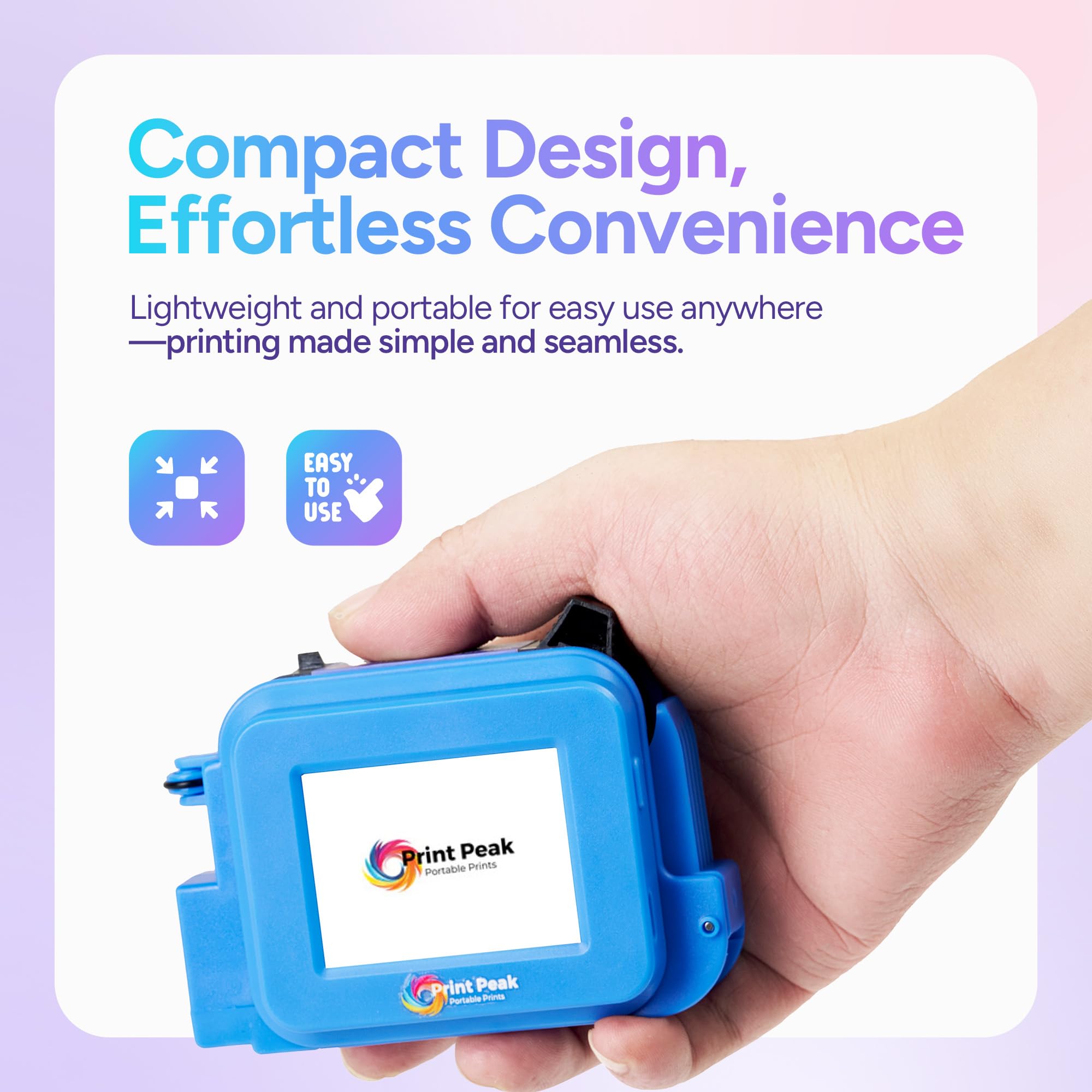 PrintPeak Mini Handheld Printer - Portable Inkjet Printer for All Surfaces (Ink Cartridge Sold Separately) | 600 dpi High Resolution | Print Barcodes, Logs, Text & Images | 12.7mm Print Height | Ideal for Labeling, Shipping, Inventory & Office Use